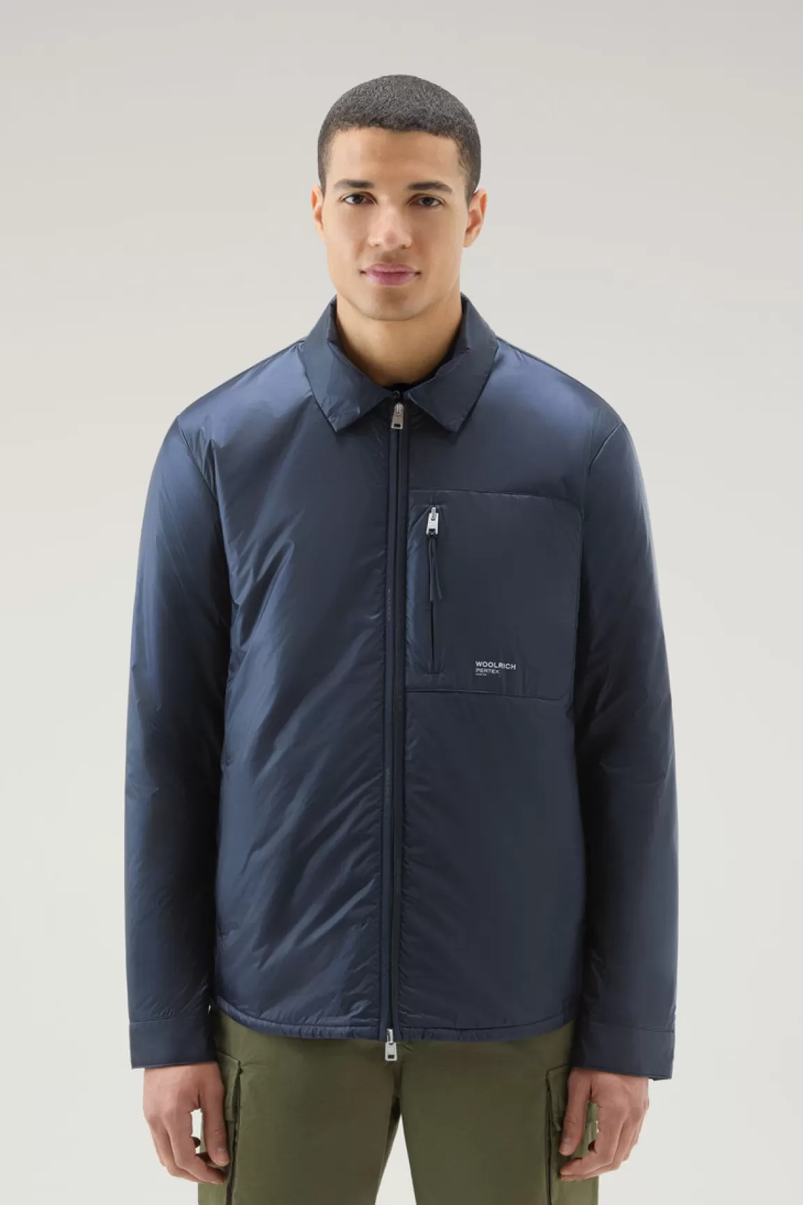 Woolrich Gevoerd Overhemdjack Van Gerecycled Pertex Quantum Melton Blue Discount