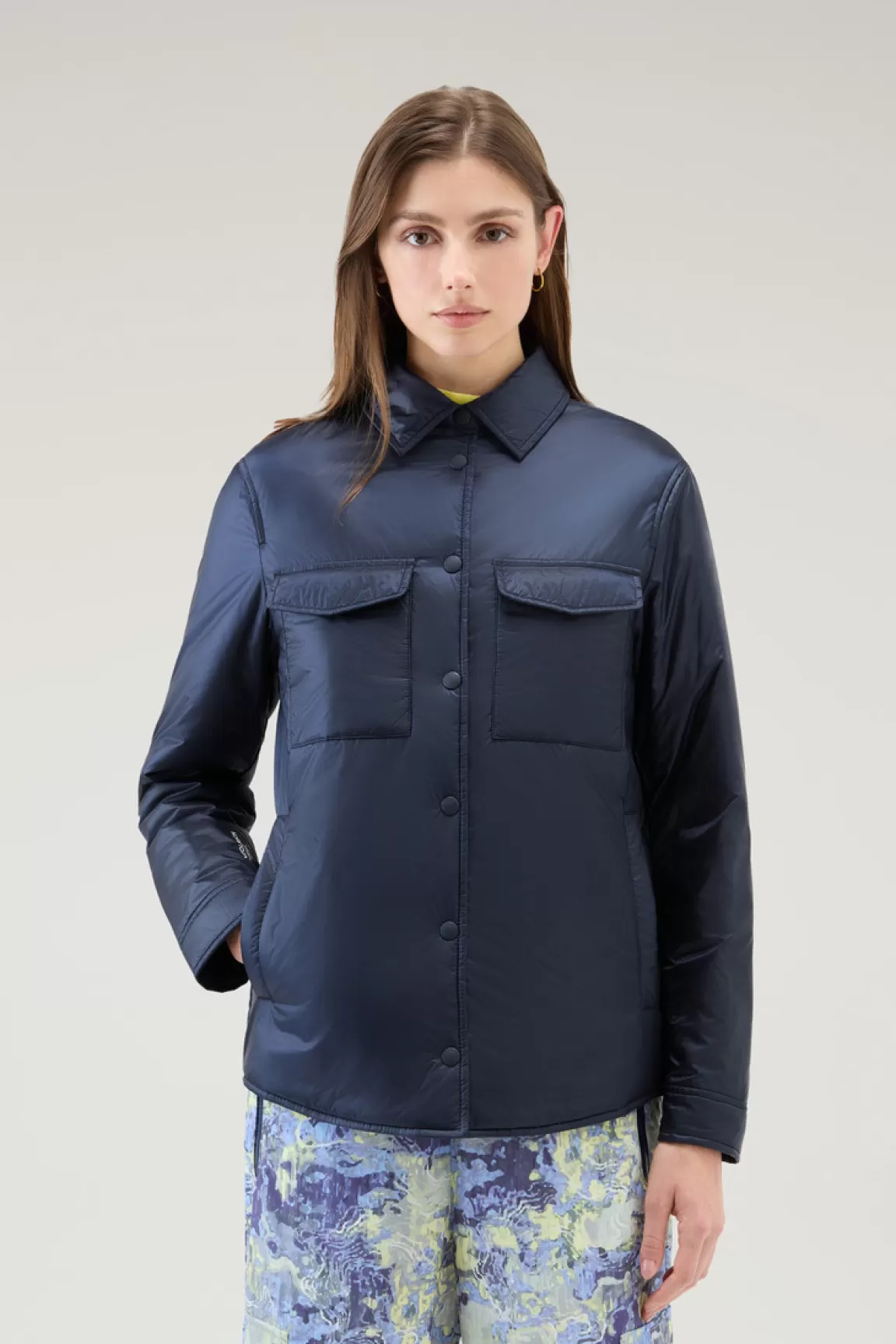 Woolrich Gevoerd Overshirt Van Gerecycled Pertex Quantum Melton Blue Outlet