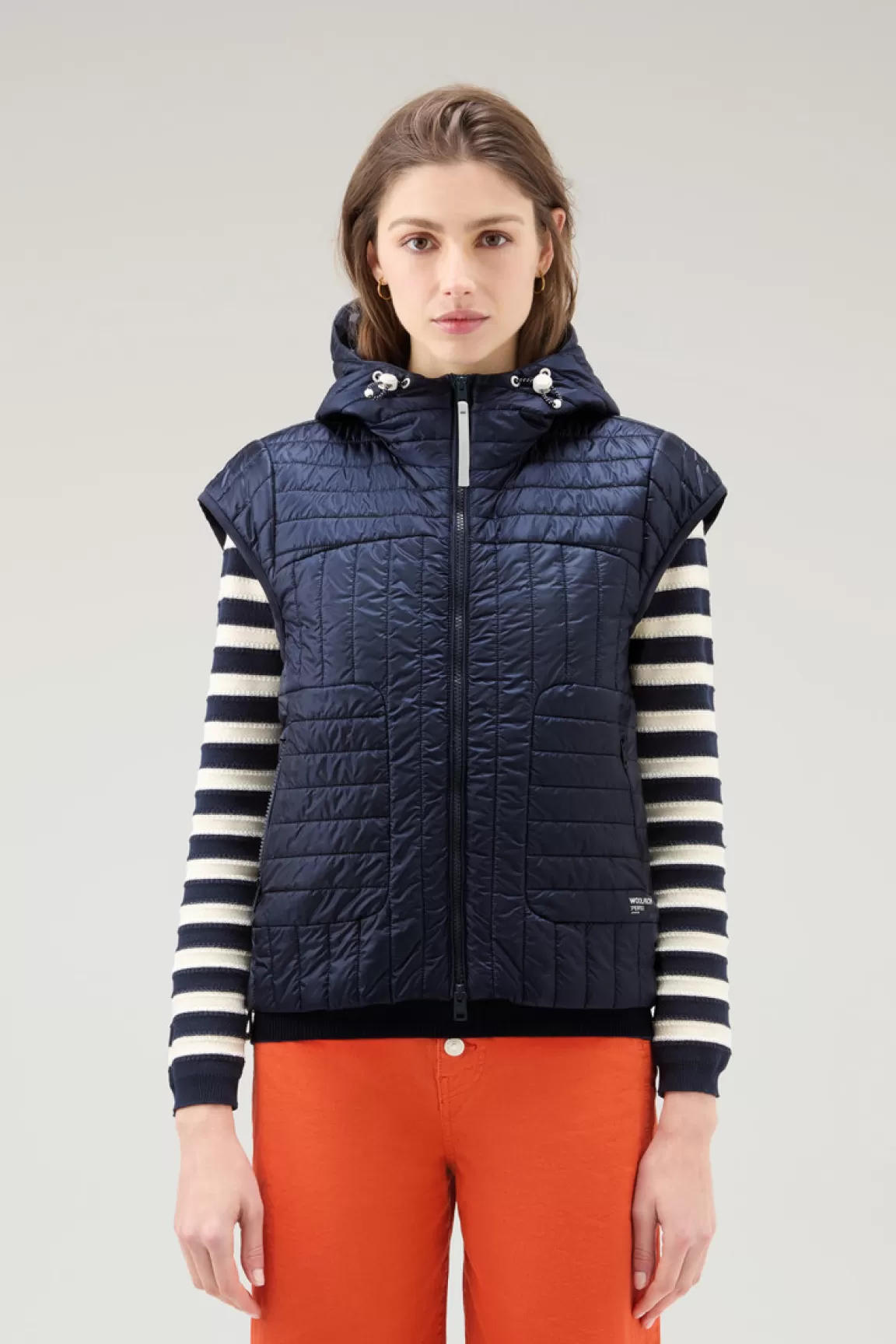 Woolrich Gewatteerde Bodywarmer Van Gerecycled Quantum Pertex Met Capuchon Melton Blue Clearance