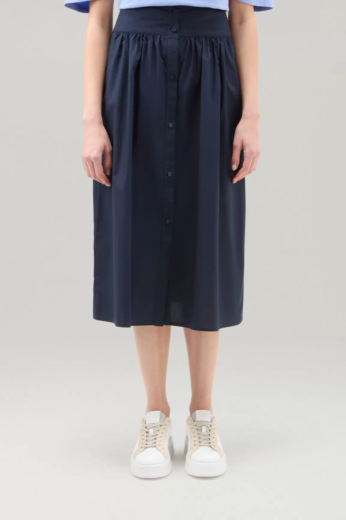 Woolrich Halflange Rok Van Zuiver Popeline Katoen Melton Blue Online