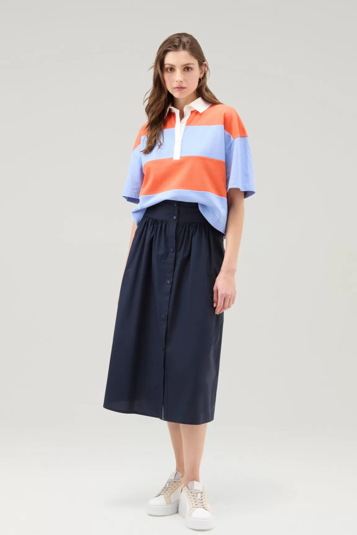 Woolrich Halflange Rok Van Zuiver Popeline Katoen Melton Blue Online