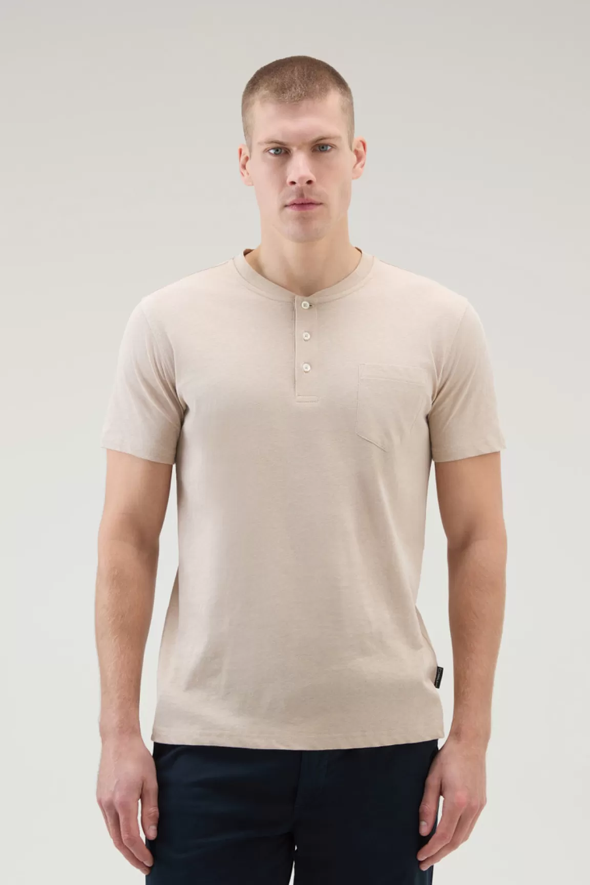 Woolrich Henley T-shirt Van Een Mix Van Katoen En Linnen Rope Cheap