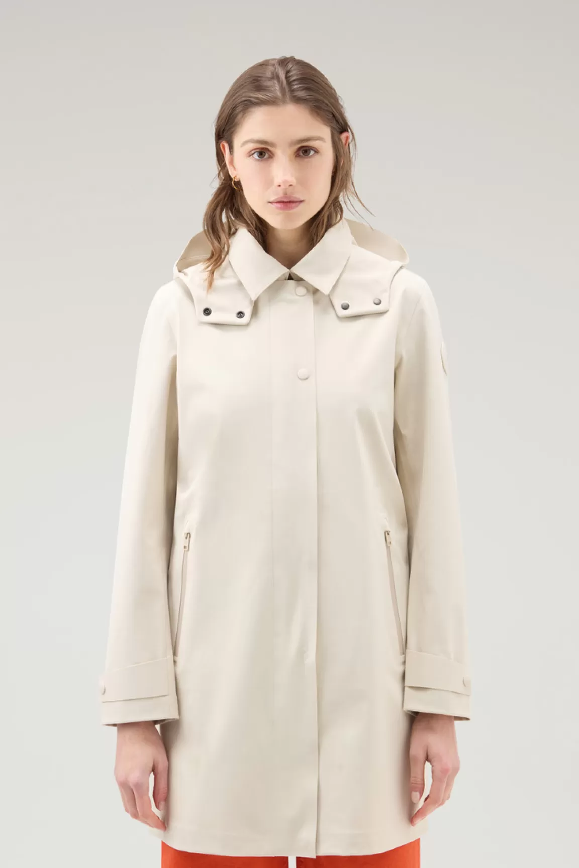 Woolrich High Tech Nylon Trenchcoat Met Afneembare Capuchon Light Oak Fashion