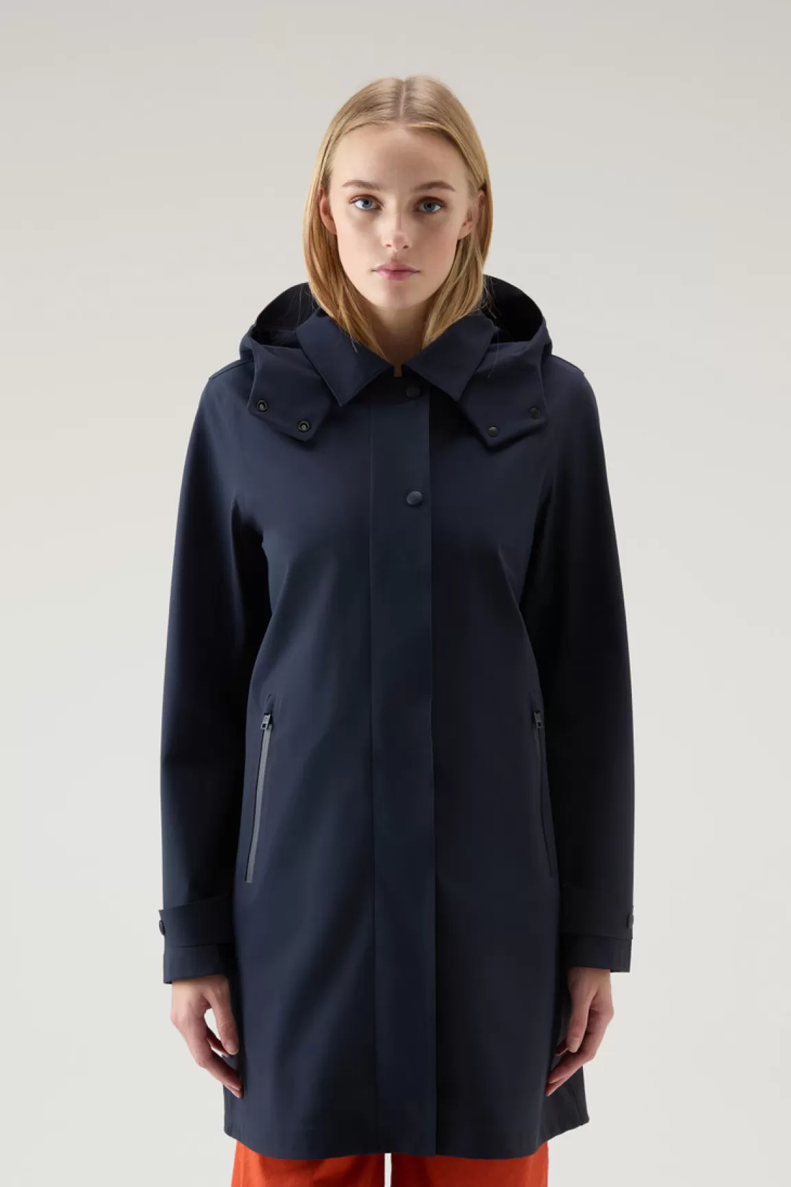 Woolrich High Tech Nylon Trenchcoat Met Afneembare Capuchon Melton Blue Online