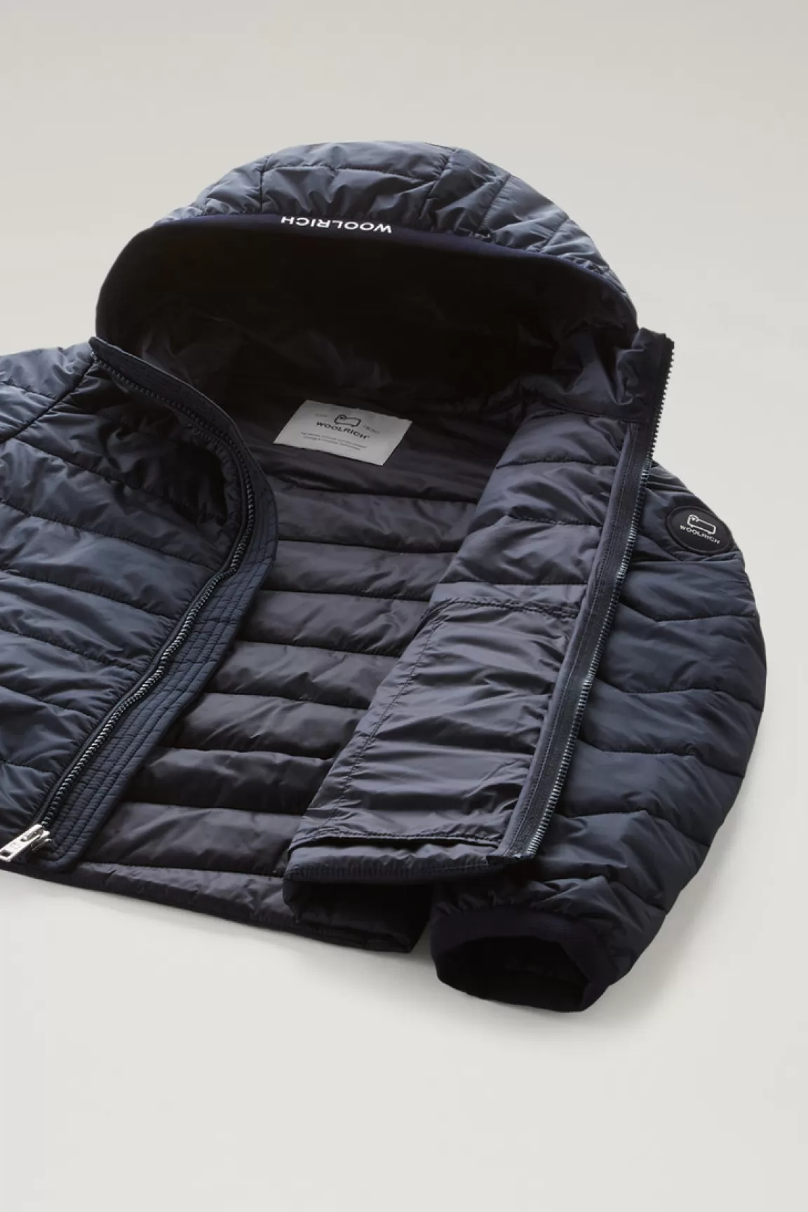 Woolrich Jack Sundance Voor Jongens Van Lichtgewicht Microvezel Met Capuchon Melton Blue Hot