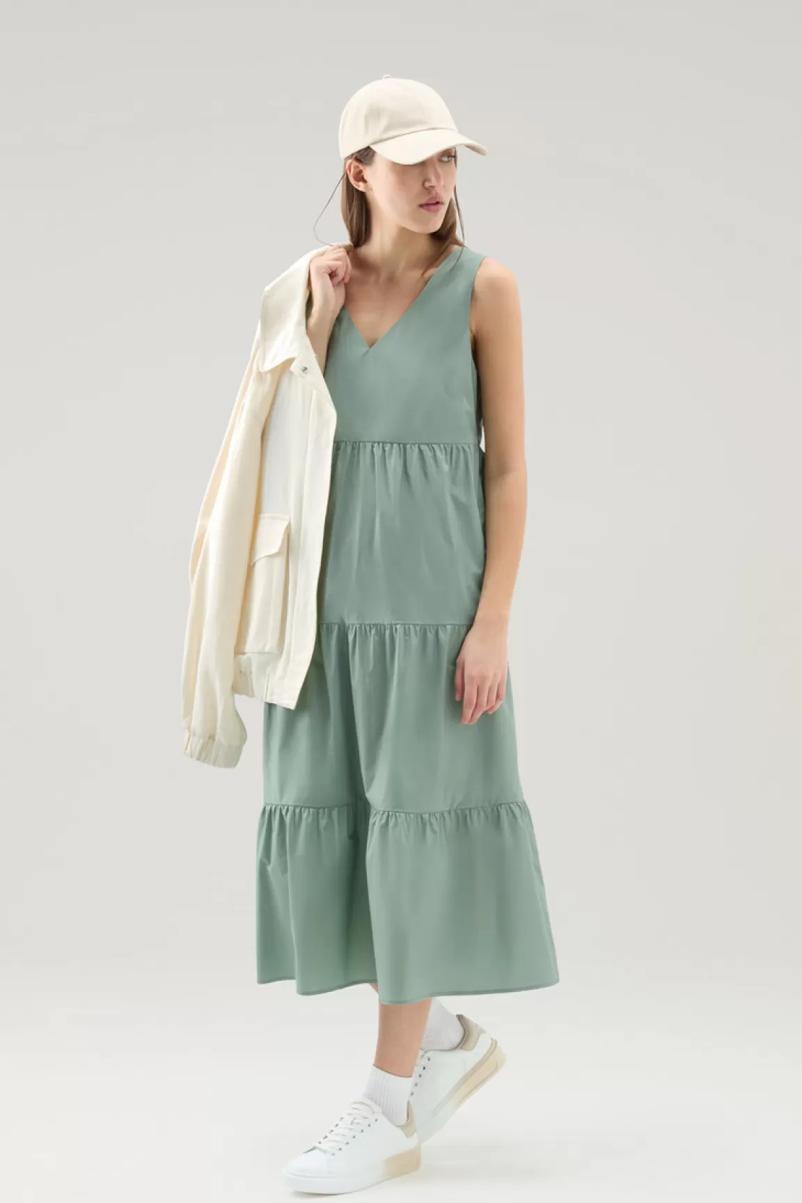 Woolrich Jurk Van Puur Katoenen Popeline Sage Clearance