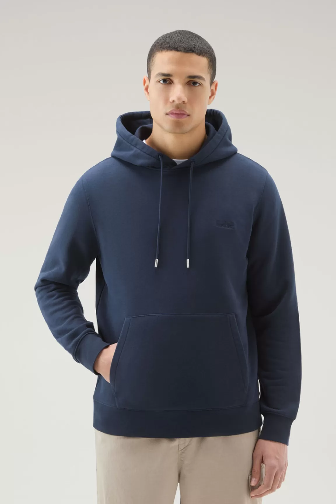 Woolrich Katoenmix Hoodie Met Geborduurd Logo Melton Blue New