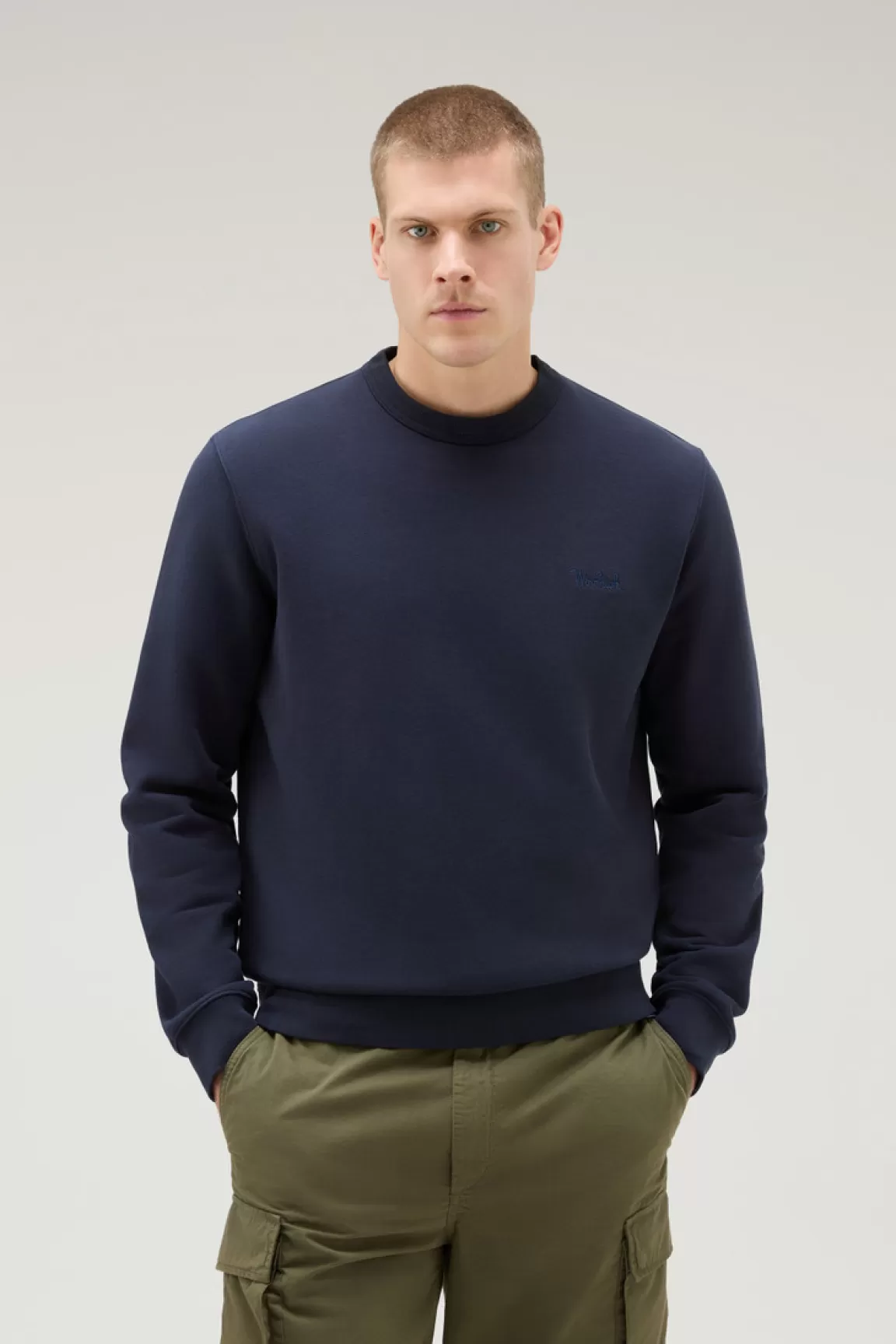 Woolrich Katoenmix Sweatshirt Met Ronde Hals En Geborduurd Logo Melton Blue Clearance