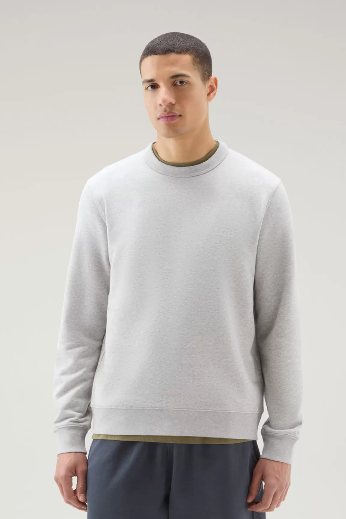 Woolrich Katoenmix Sweatshirt Met Ronde Hals En Geborduurd Logo Light Grey Melange Cheap