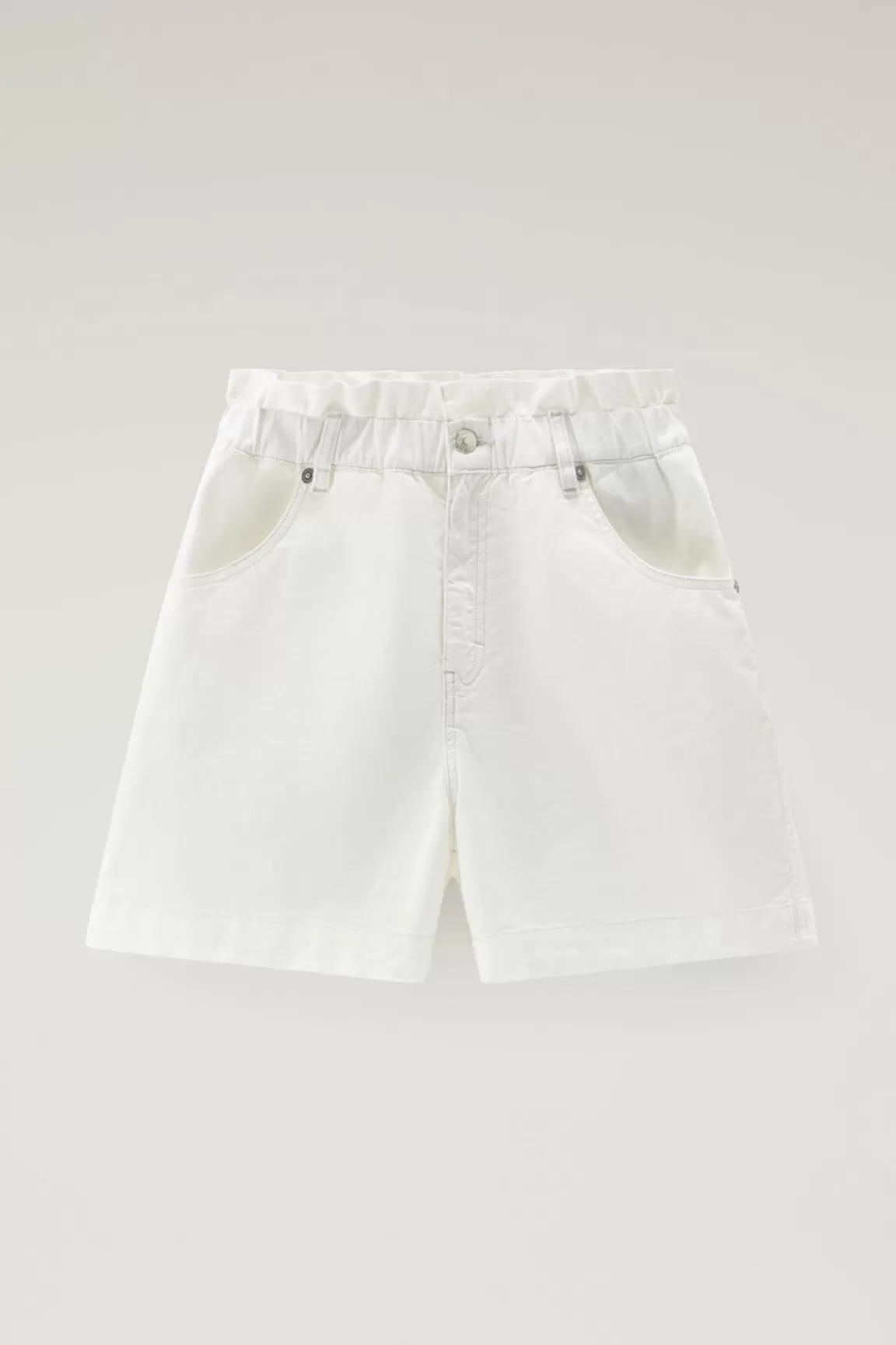 Woolrich Korte Broek Met Hoge Taille Van Elastische Katoenen Keperstof Plaster White Store