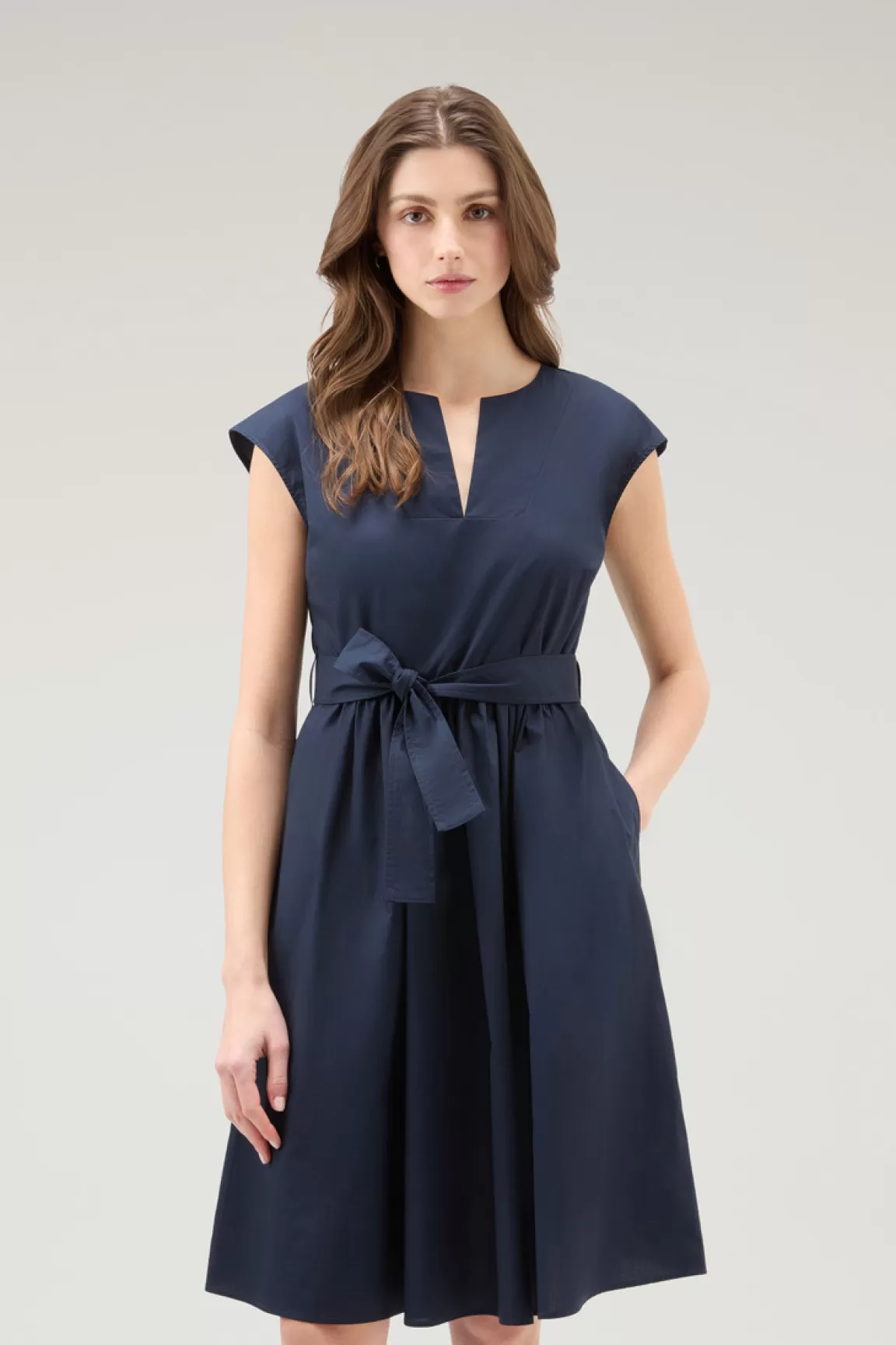 Woolrich Korte Jurk Van Zuiver Katoenen Popeline Melton Blue Best