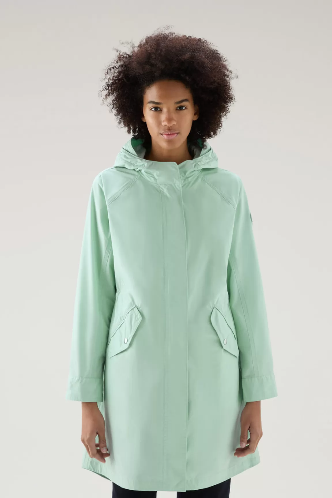 Woolrich Lange Zomerparka Van Urban Touch-stof Met Capuchon Harbor Green Outlet