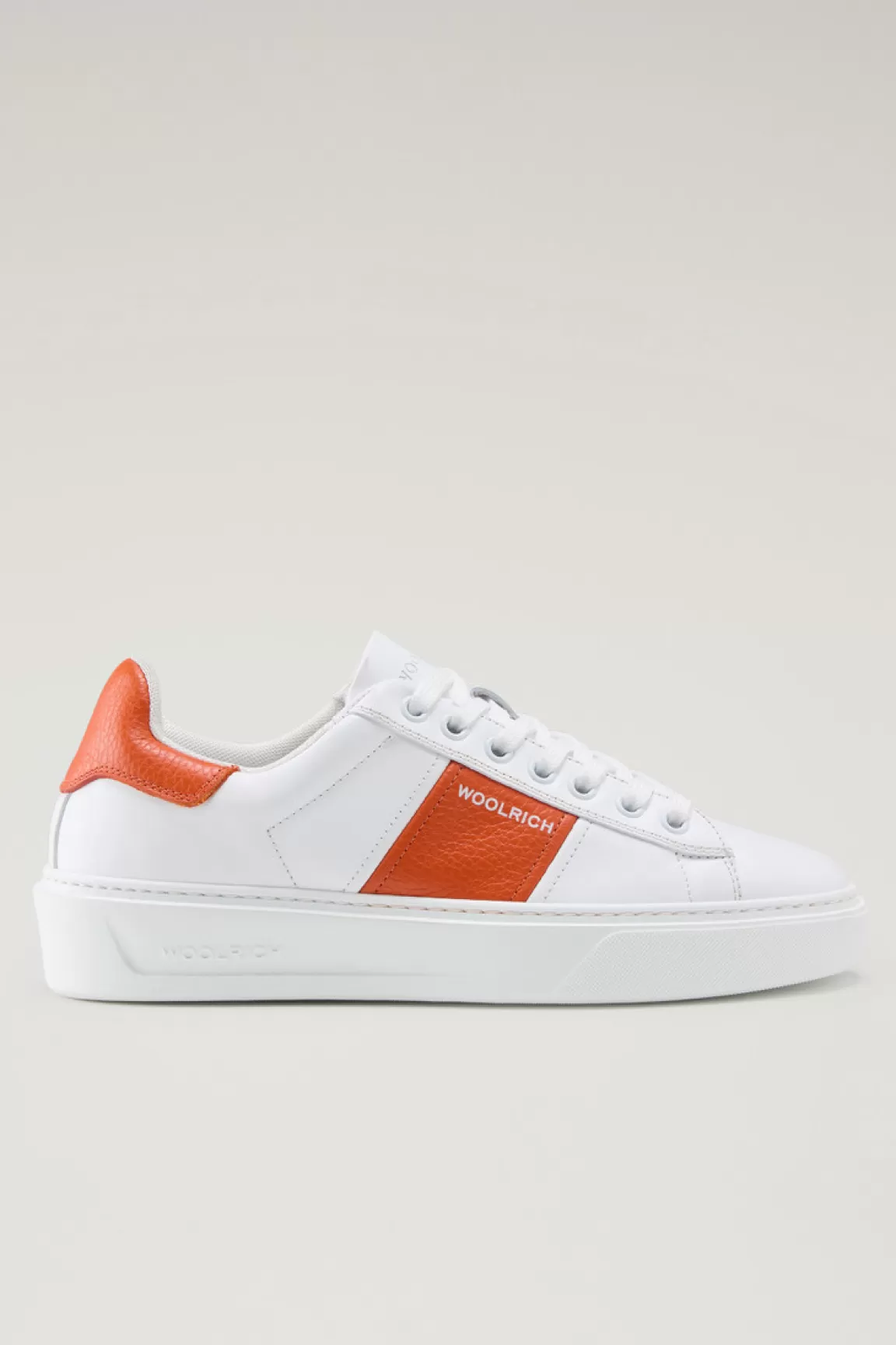 Woolrich Leren Classic Court Sneakers Met Contrasterende Band White Koi Cheap