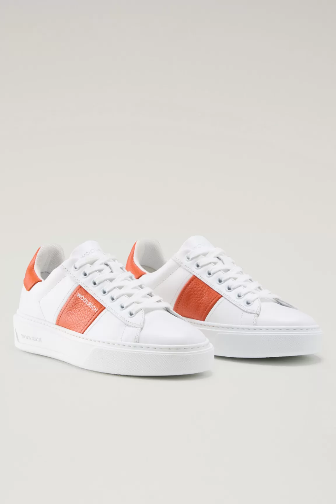 Woolrich Leren Classic Court Sneakers Met Contrasterende Band White Koi Cheap