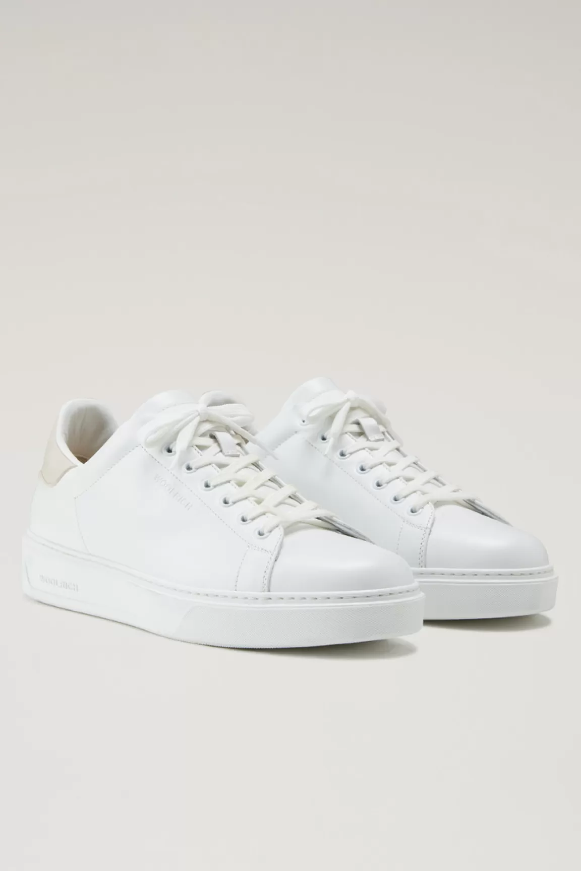 Woolrich Leren Classic Court-sneakers Met Contrasterende Details White Beige Sale