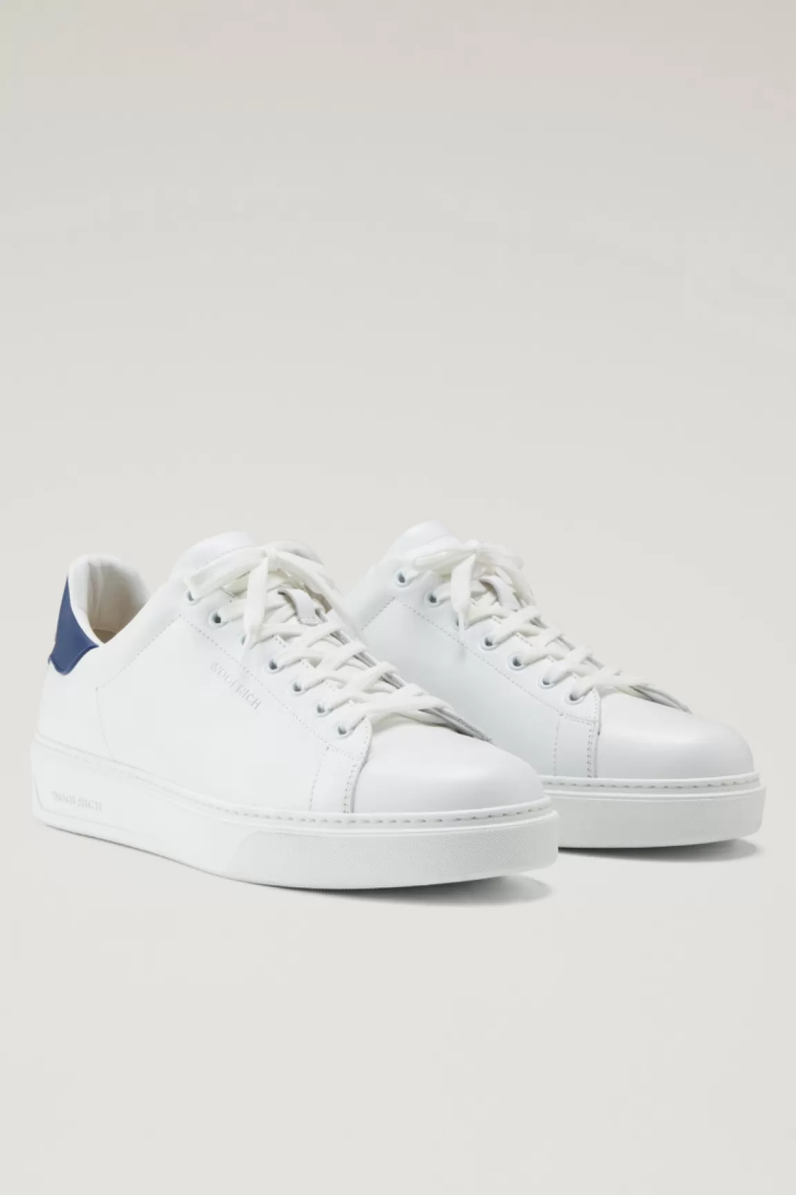 Woolrich Leren Classic Court-sneakers Met Contrasterende Details White Blue Flash Sale