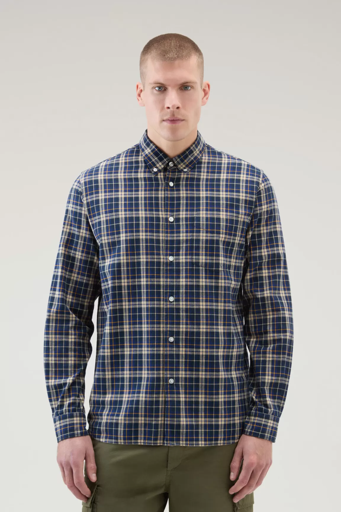 Woolrich Madras Overhemd Van Zuiver Geruit Katoen Melton Blue Check New