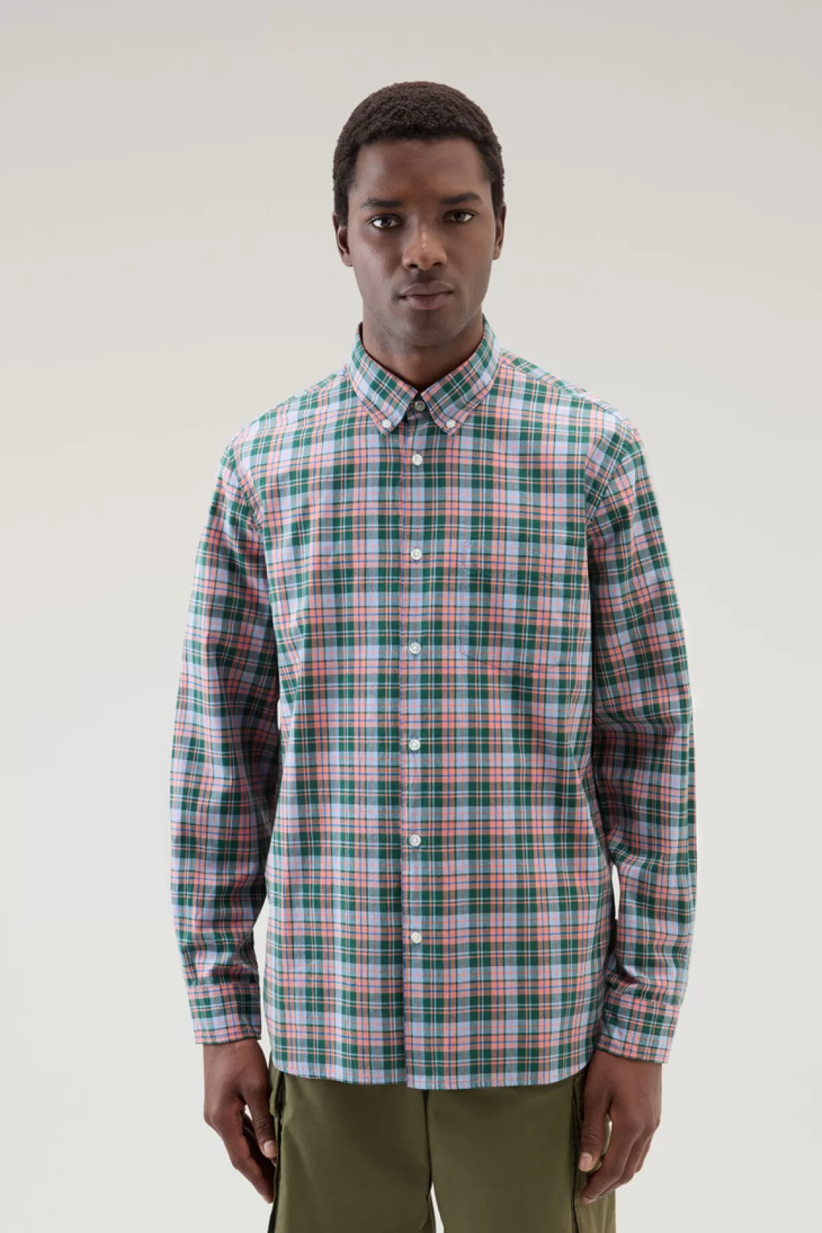 Woolrich Madras Overhemd Van Zuiver Geruit Katoen Sage Check Best