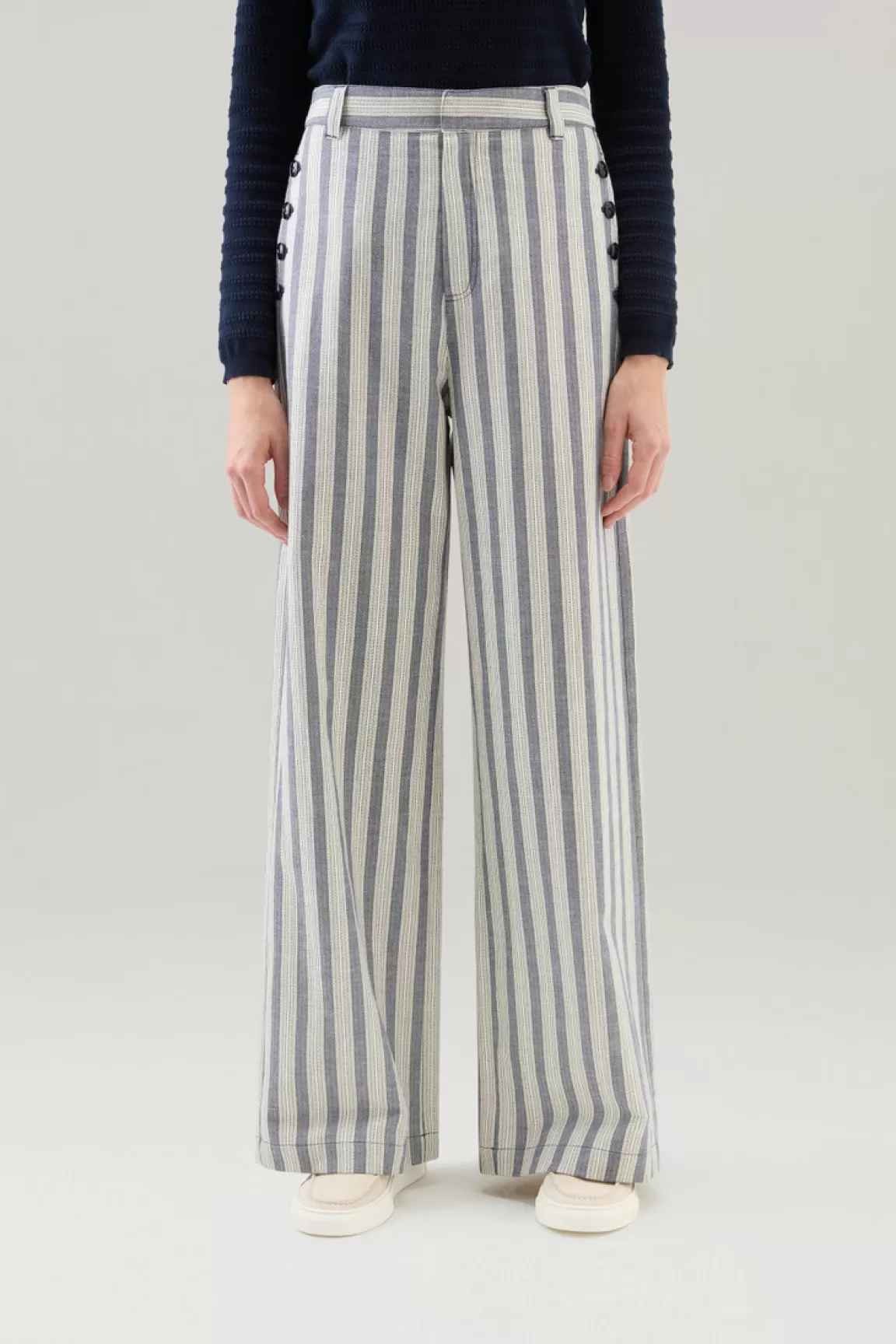 Woolrich Marine Broek Van Een Mix Van Katoen En Linnen Melton Blue Stripe Cheap