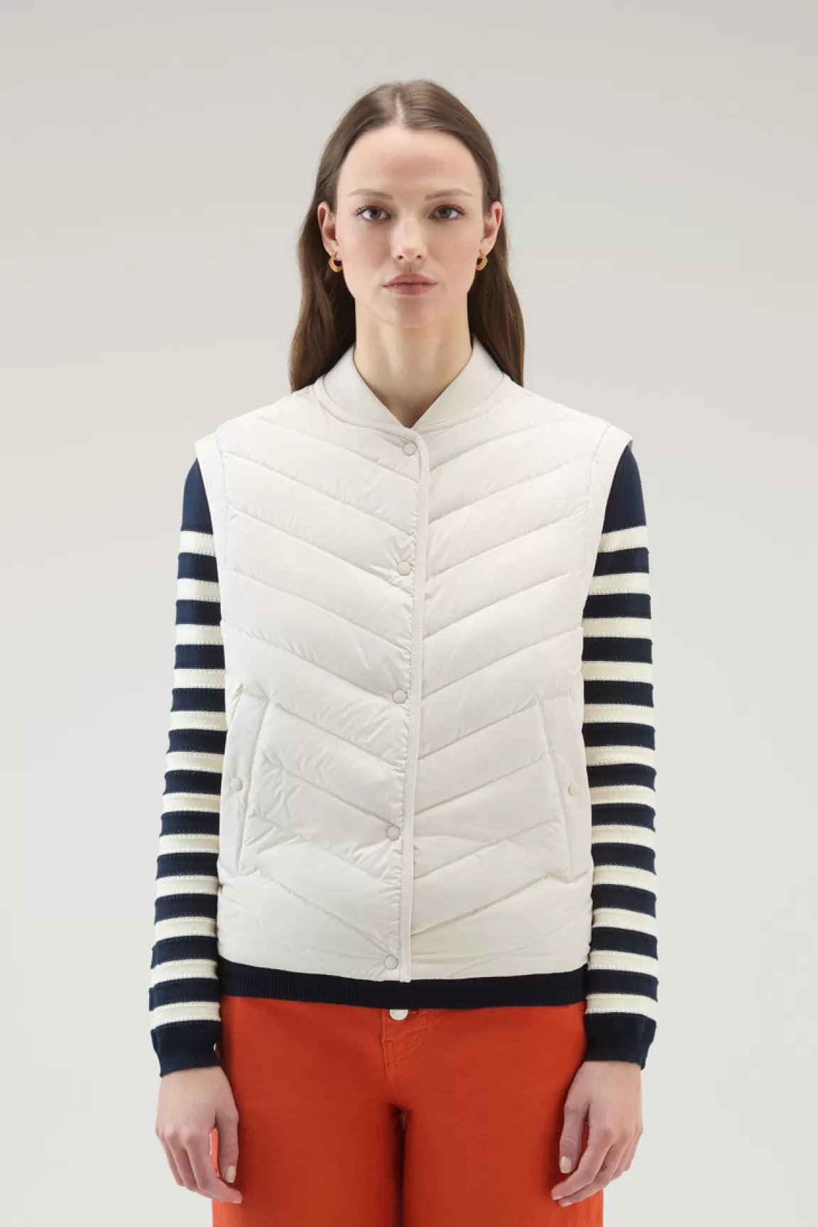 Woolrich Microvezel Bodywarmer Met Chevron Wattering Light Oak Best Sale