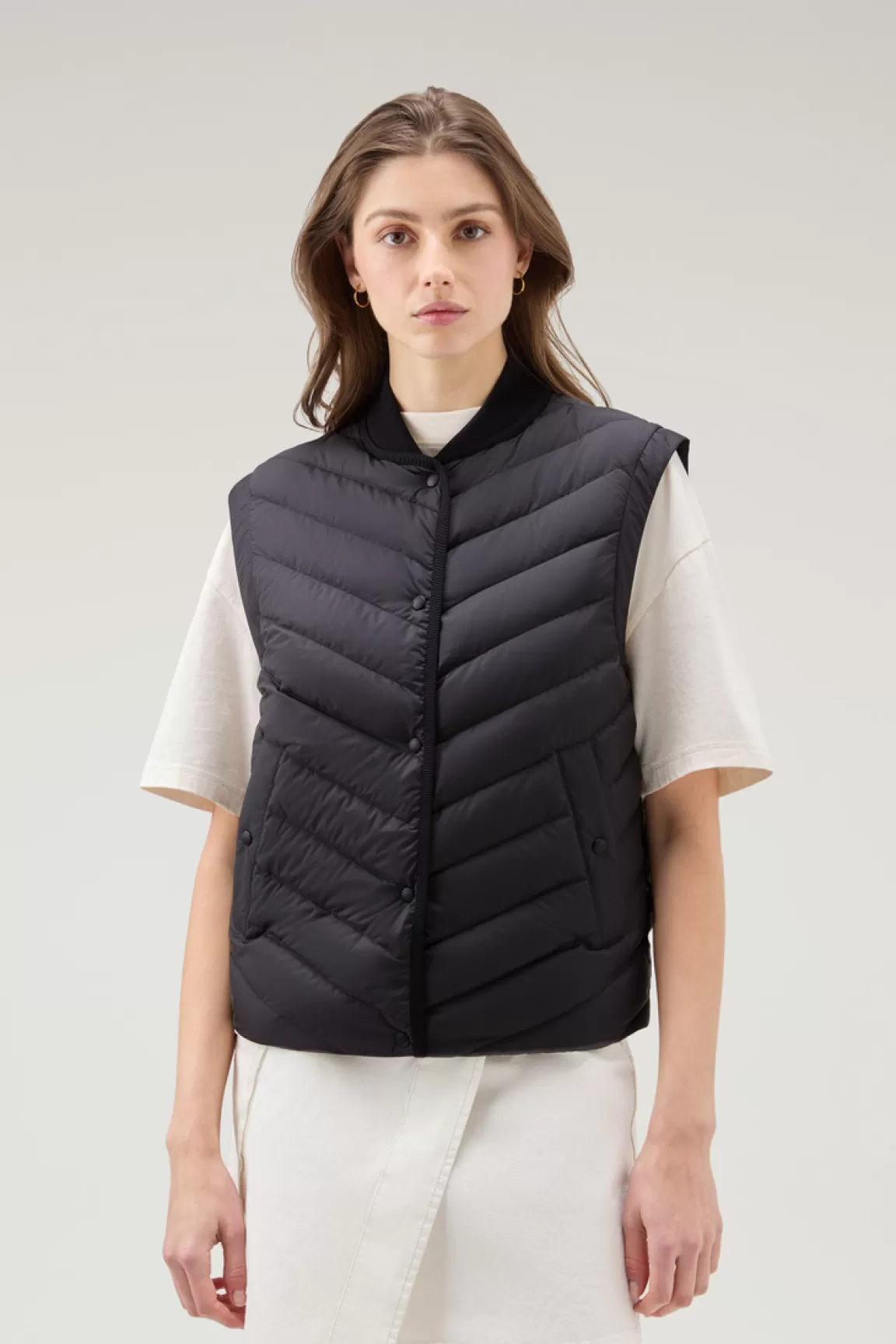 Woolrich Microvezel Bodywarmer Met Chevron Wattering Black Clearance