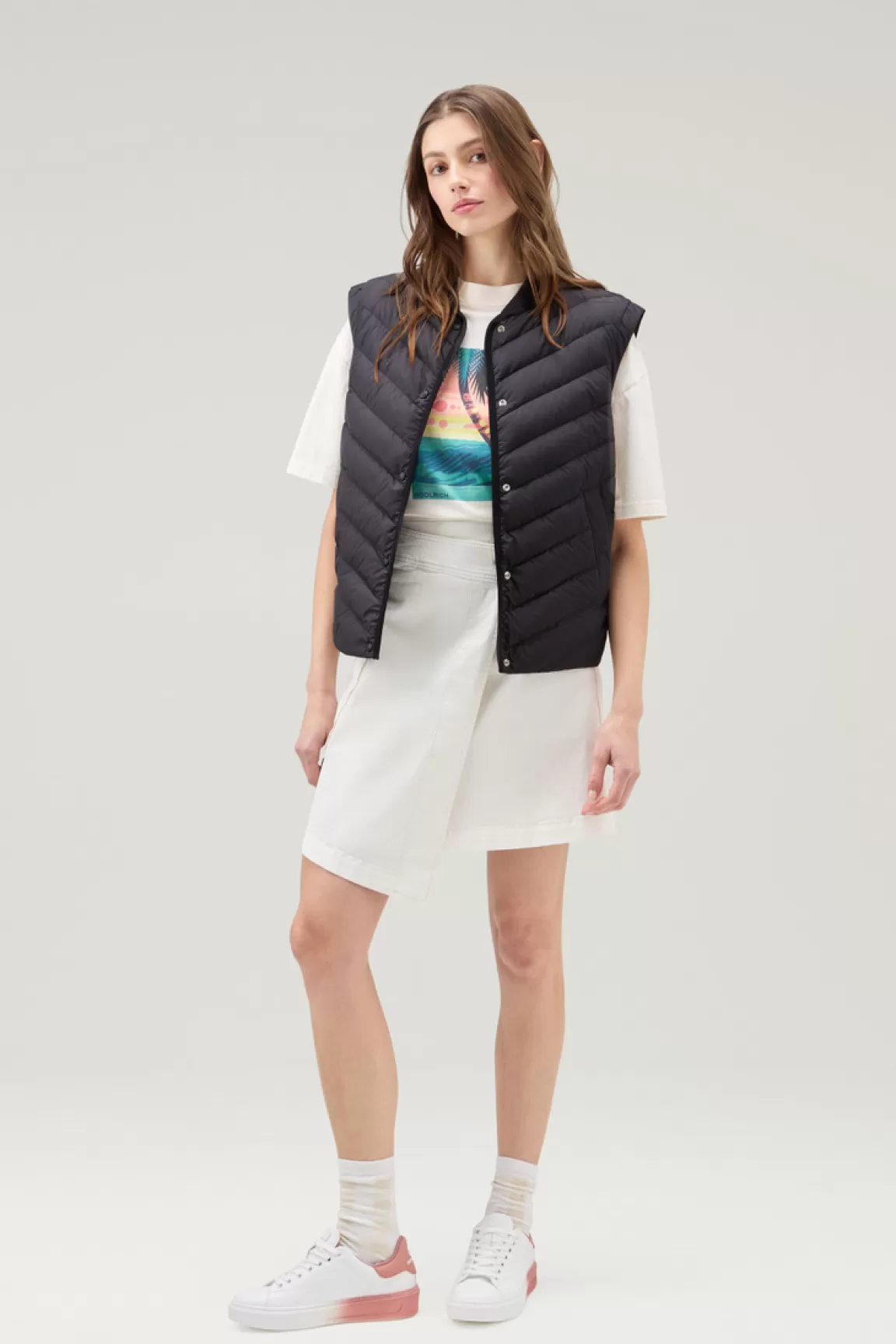 Woolrich Microvezel Bodywarmer Met Chevron Wattering Black Clearance