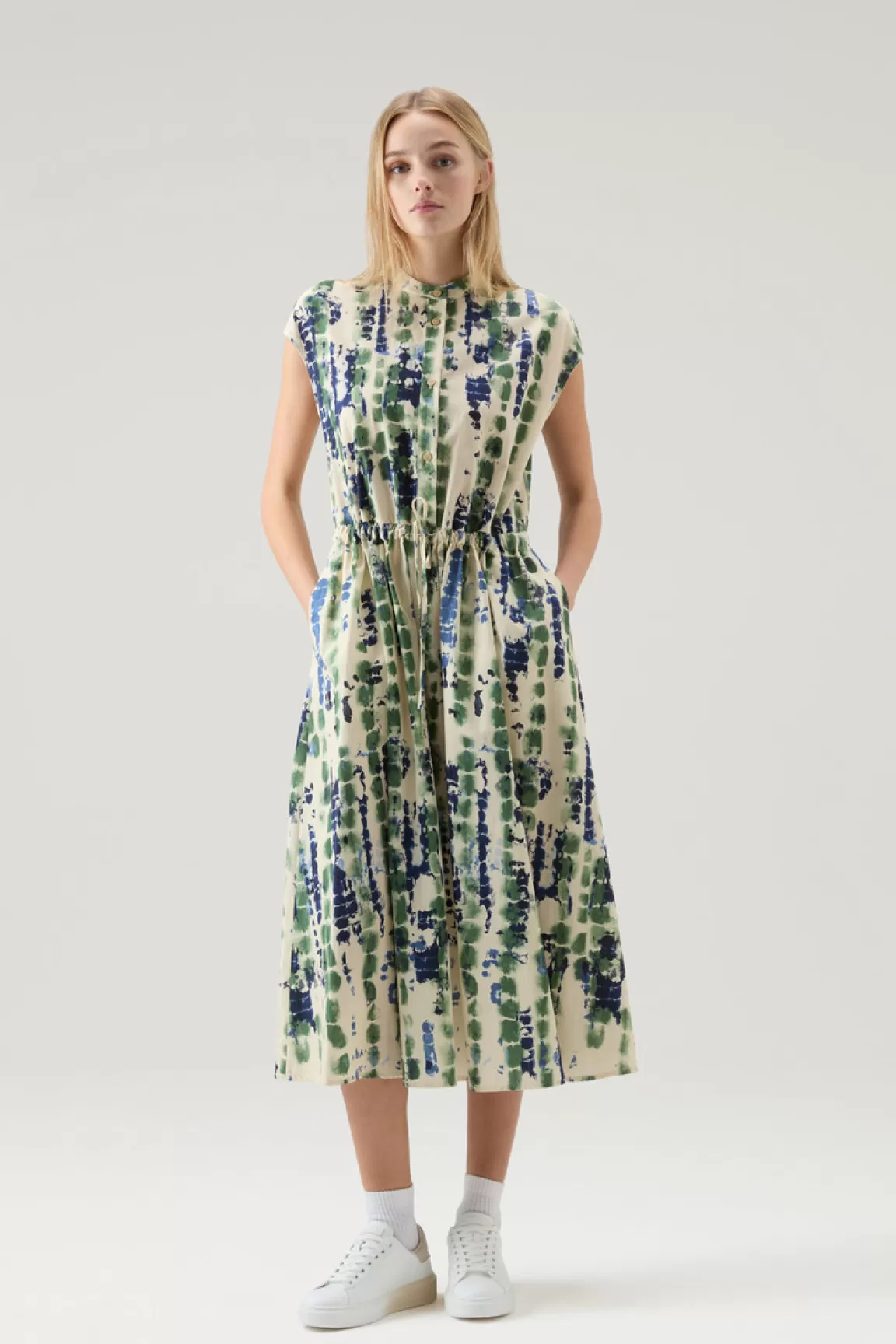 Woolrich Midi-jurk Van Popeline Katoen Met Print Light Oak Hot