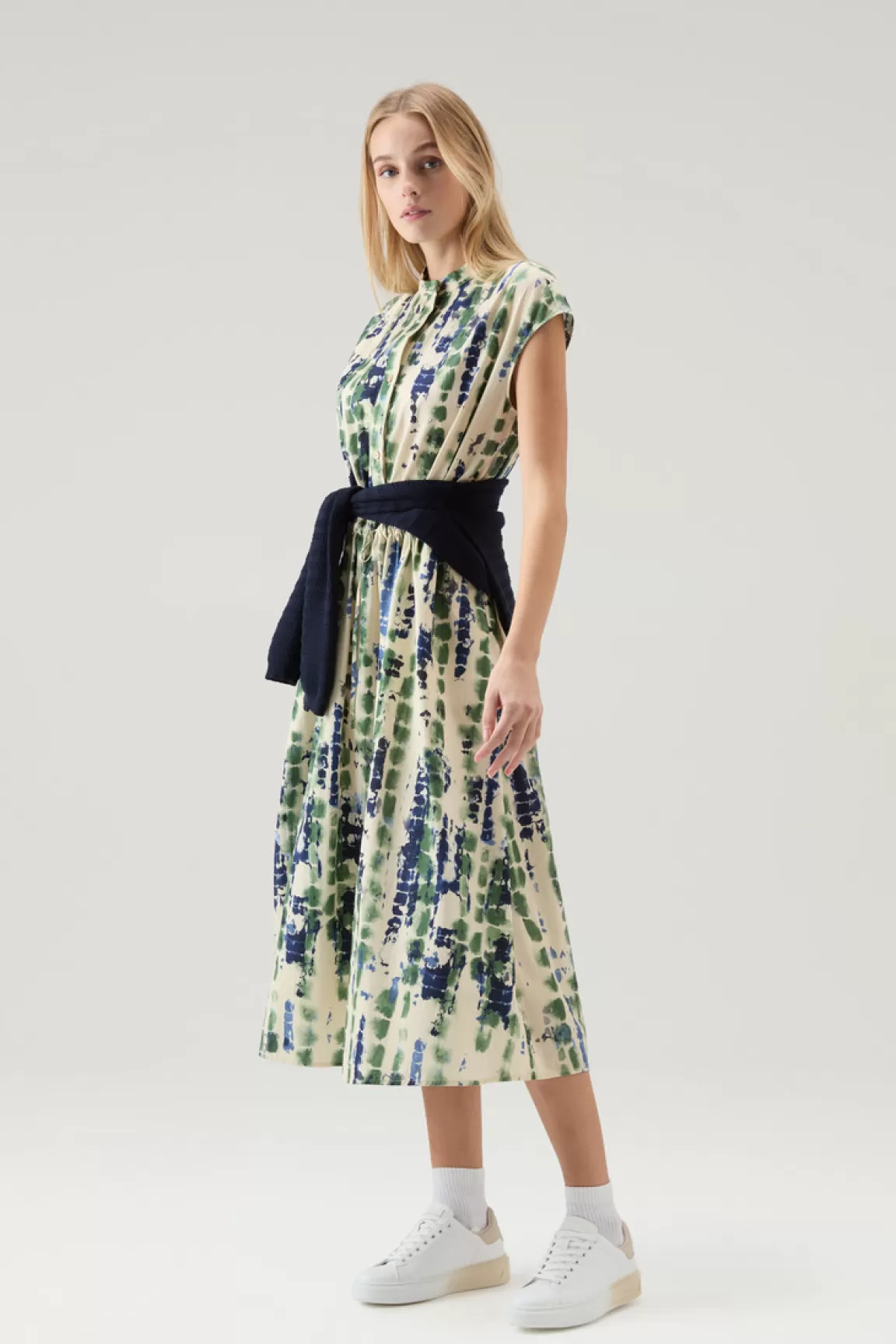 Woolrich Midi-jurk Van Popeline Katoen Met Print Light Oak Hot