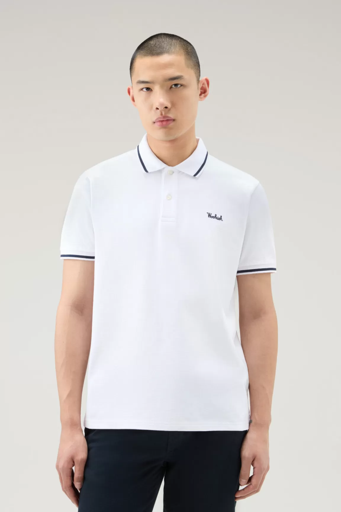 Woolrich Monterey-polo Van Elastische Katoenpiqué Met Gestreepte Boorden Bright White Discount