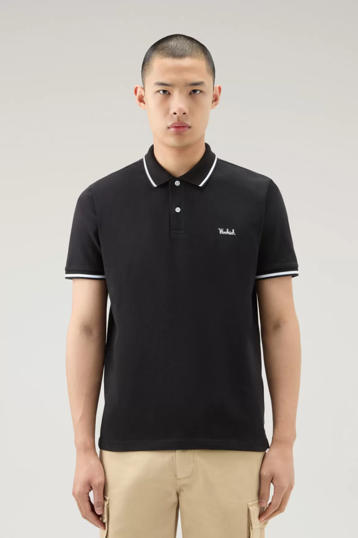 Woolrich Monterey-polo Van Elastische Katoenpiqué Met Gestreepte Boorden Black Outlet