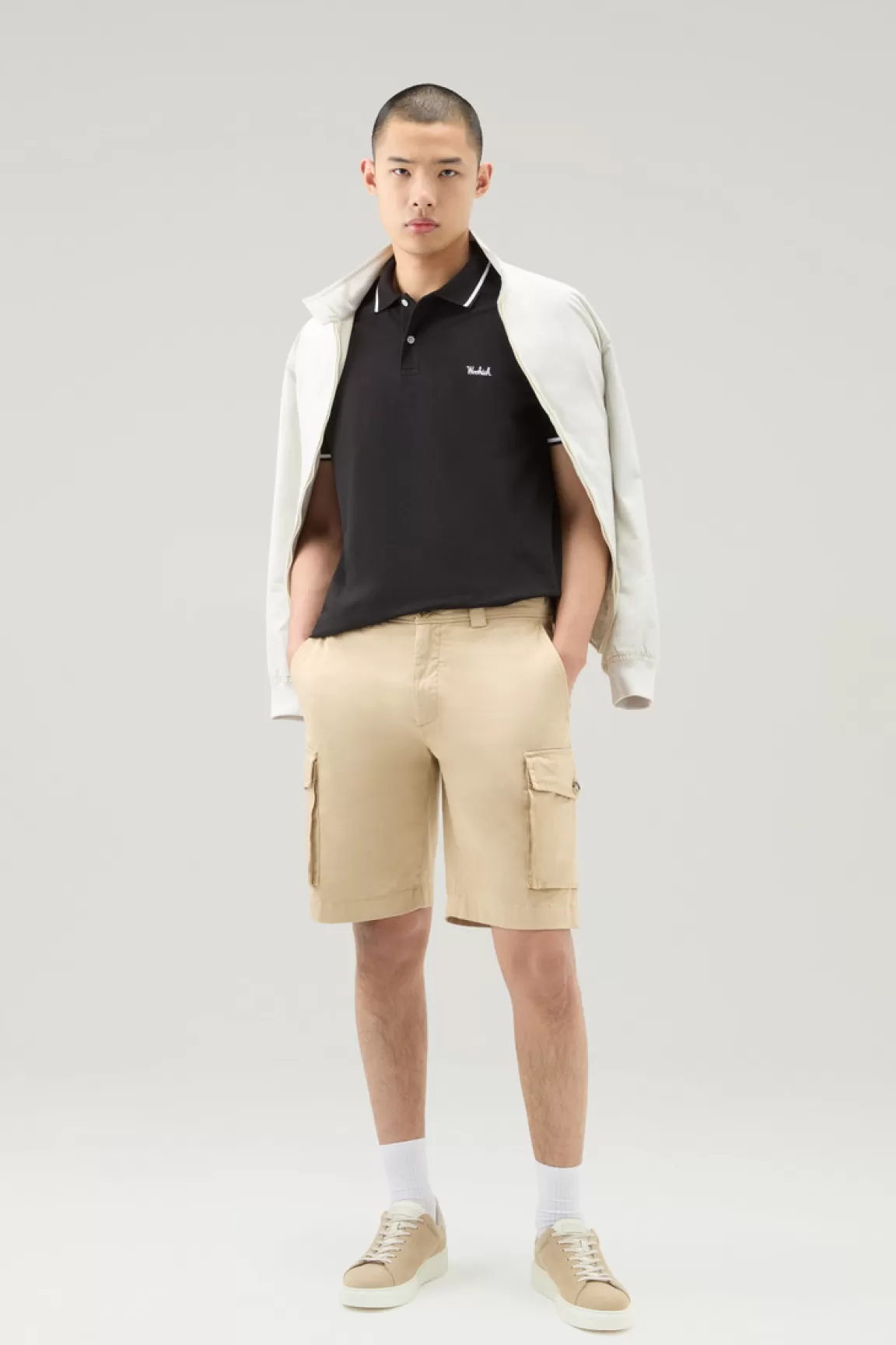 Woolrich Monterey-polo Van Elastische Katoenpiqué Met Gestreepte Boorden Black Outlet