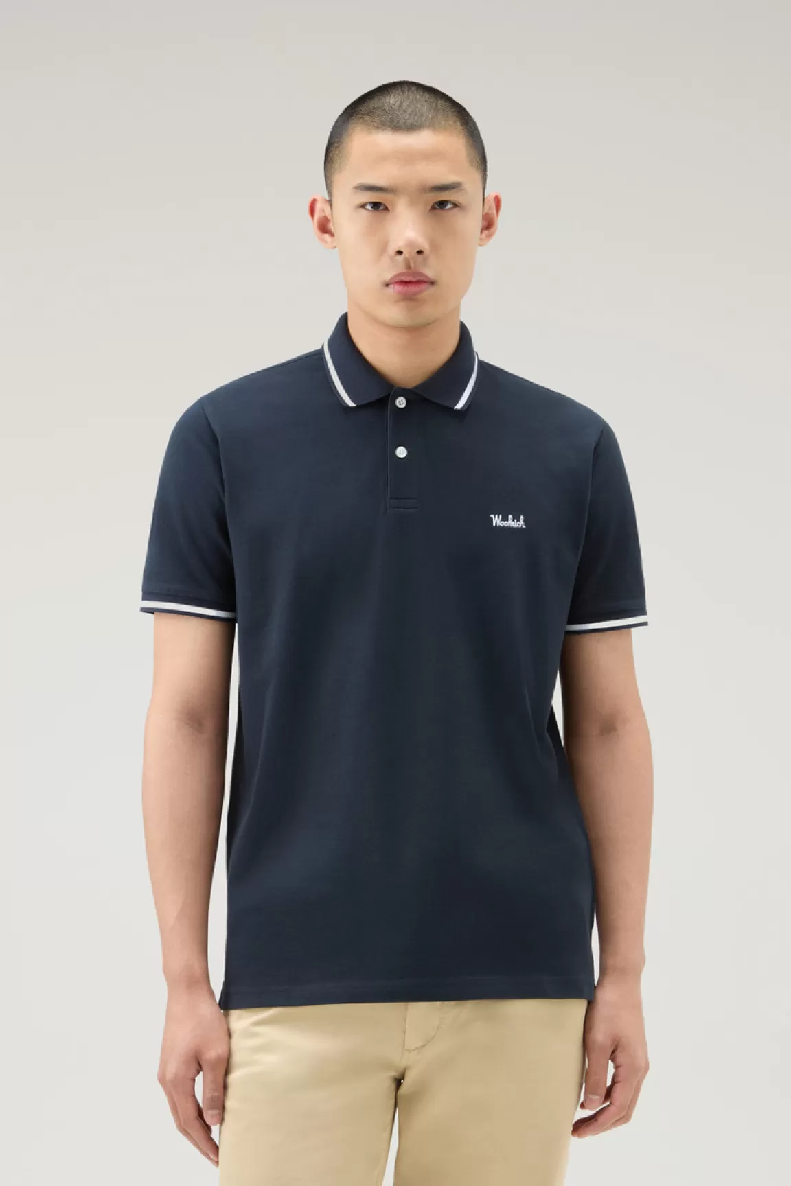 Woolrich Monterey-polo Van Elastische Katoenpiqué Met Gestreepte Boorden Melton Blue Flash Sale