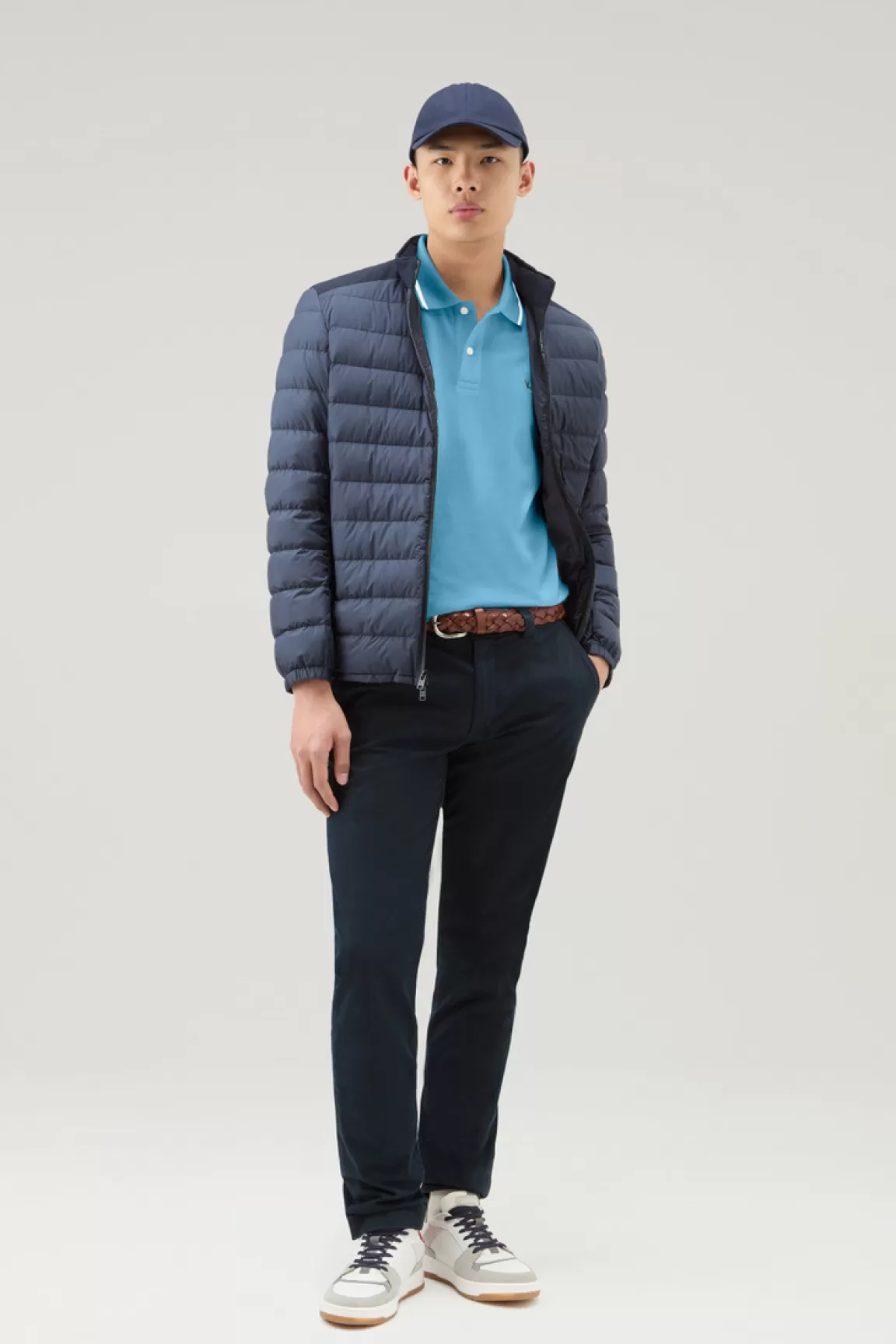 Woolrich Monterey-polo Van Elastische Katoenpiqué Met Gestreepte Boorden Alaskan Blue Best Sale