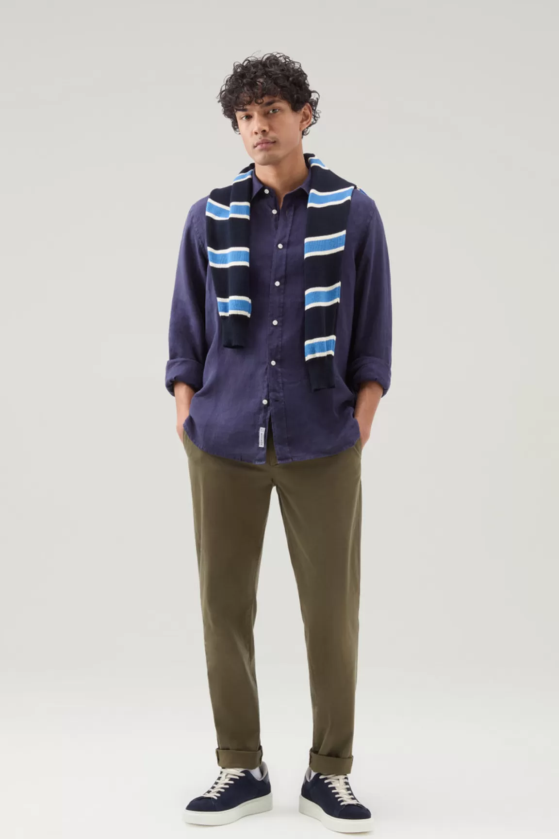 Woolrich Overhemd Van Achteraf Geverfd, Zuiver Linnen Maritime Blue Sale