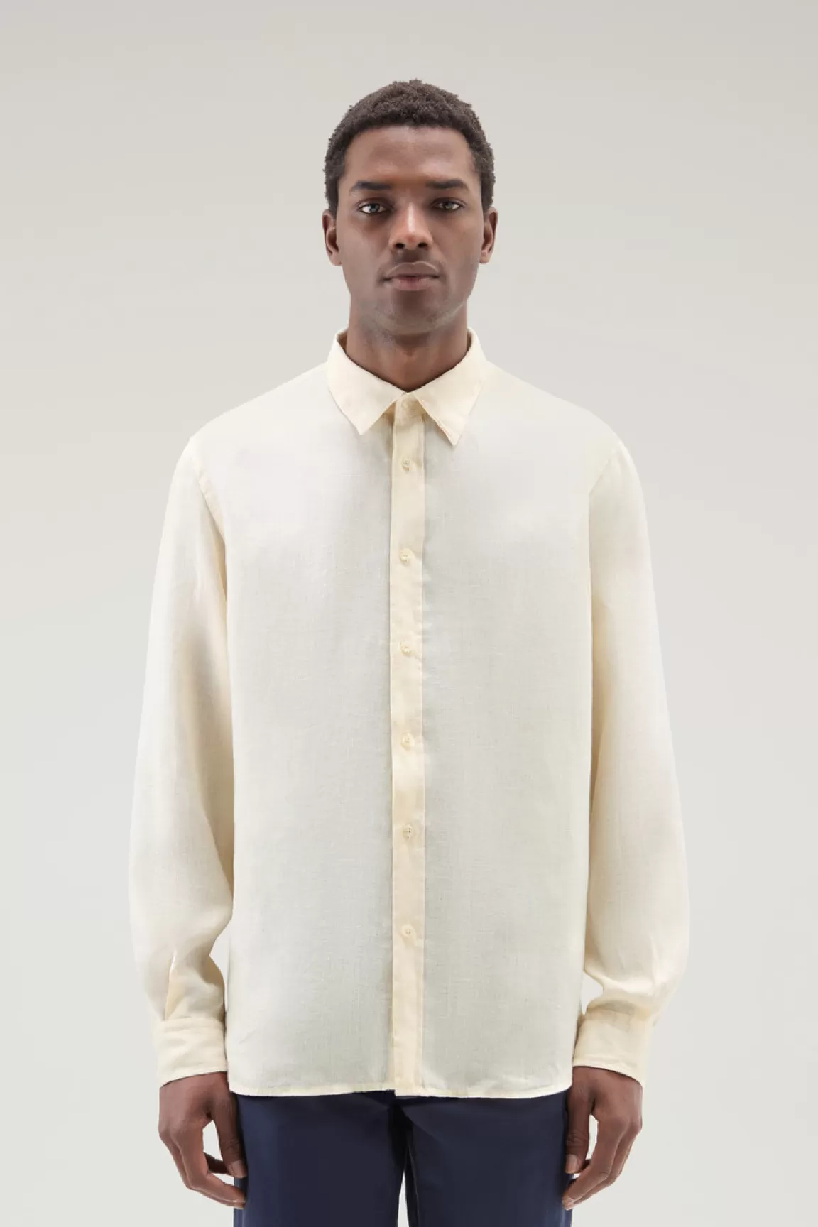 Woolrich Overhemd Van Achteraf Geverfd, Zuiver Linnen Milky Cream Flash Sale