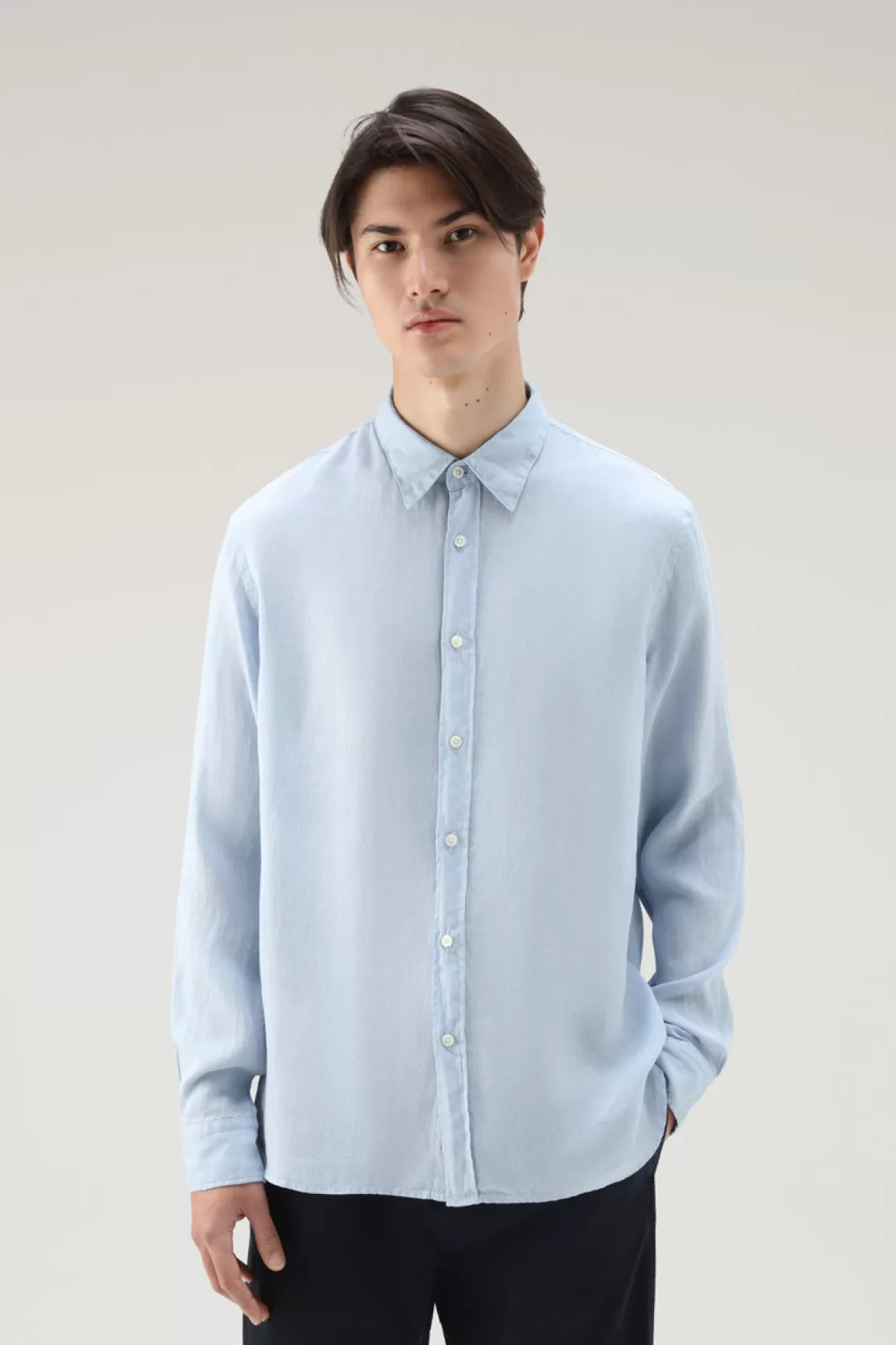 Woolrich Overhemd Van Achteraf Geverfd, Zuiver Linnen Pale Indigo Cheap