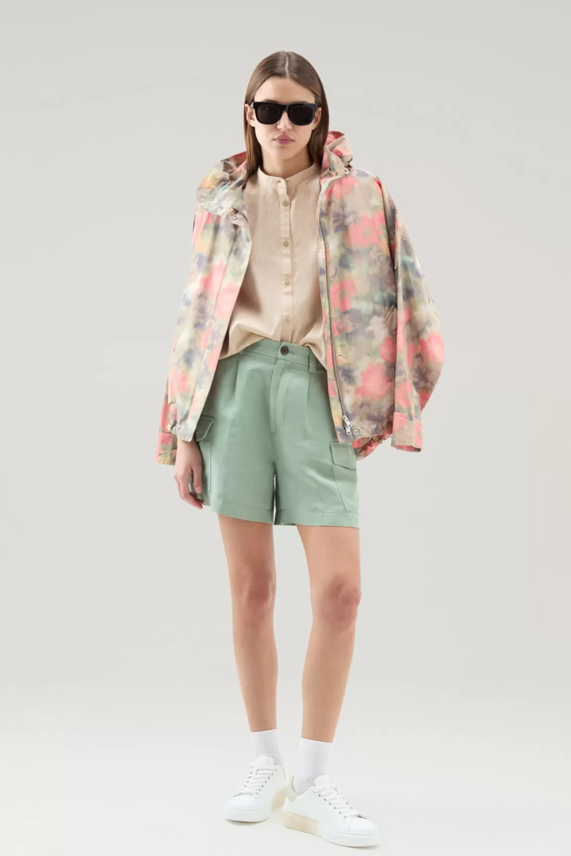 Woolrich Overhemd Voor Meisjes Van Een Mix Van Linnen En Katoen Met Bandkraag Light Oak Cheap