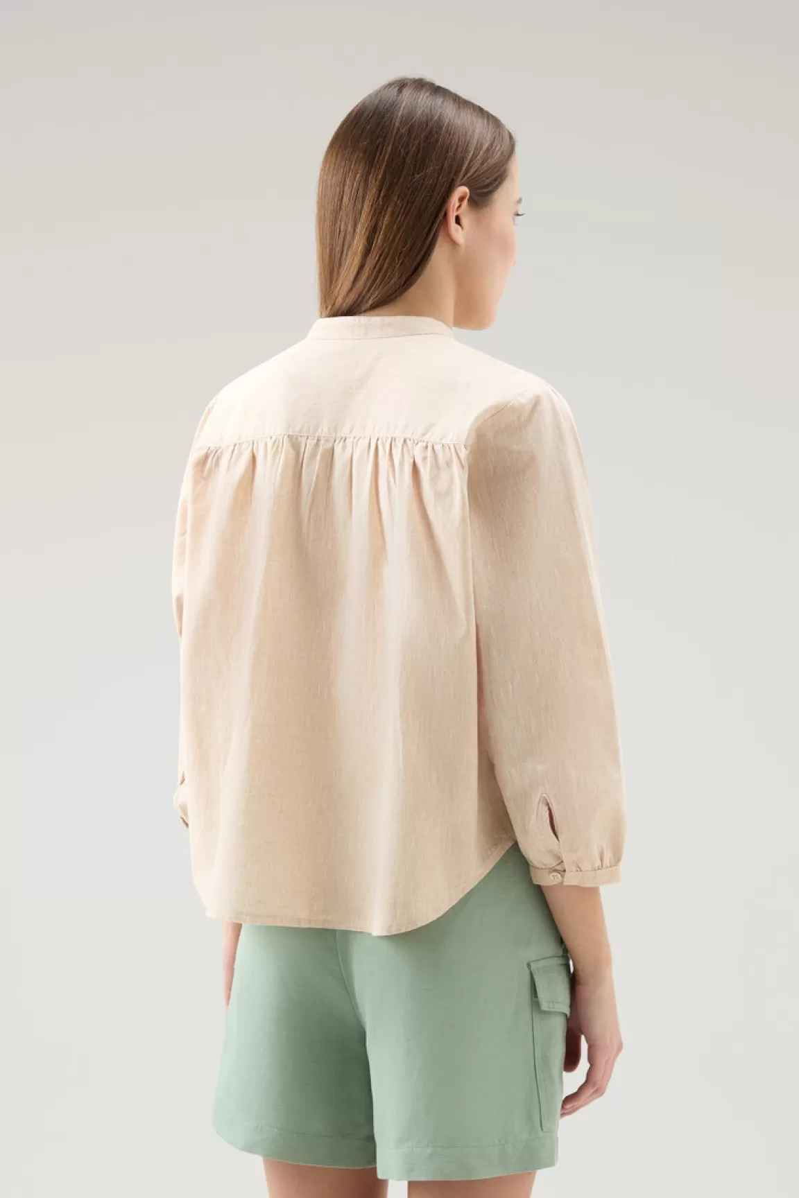 Woolrich Overhemd Voor Meisjes Van Een Mix Van Linnen En Katoen Met Bandkraag Light Oak Cheap