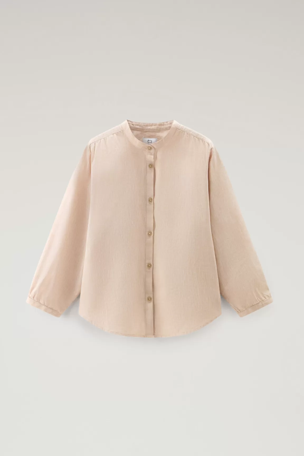 Woolrich Overhemd Voor Meisjes Van Een Mix Van Linnen En Katoen Met Bandkraag Light Oak Cheap