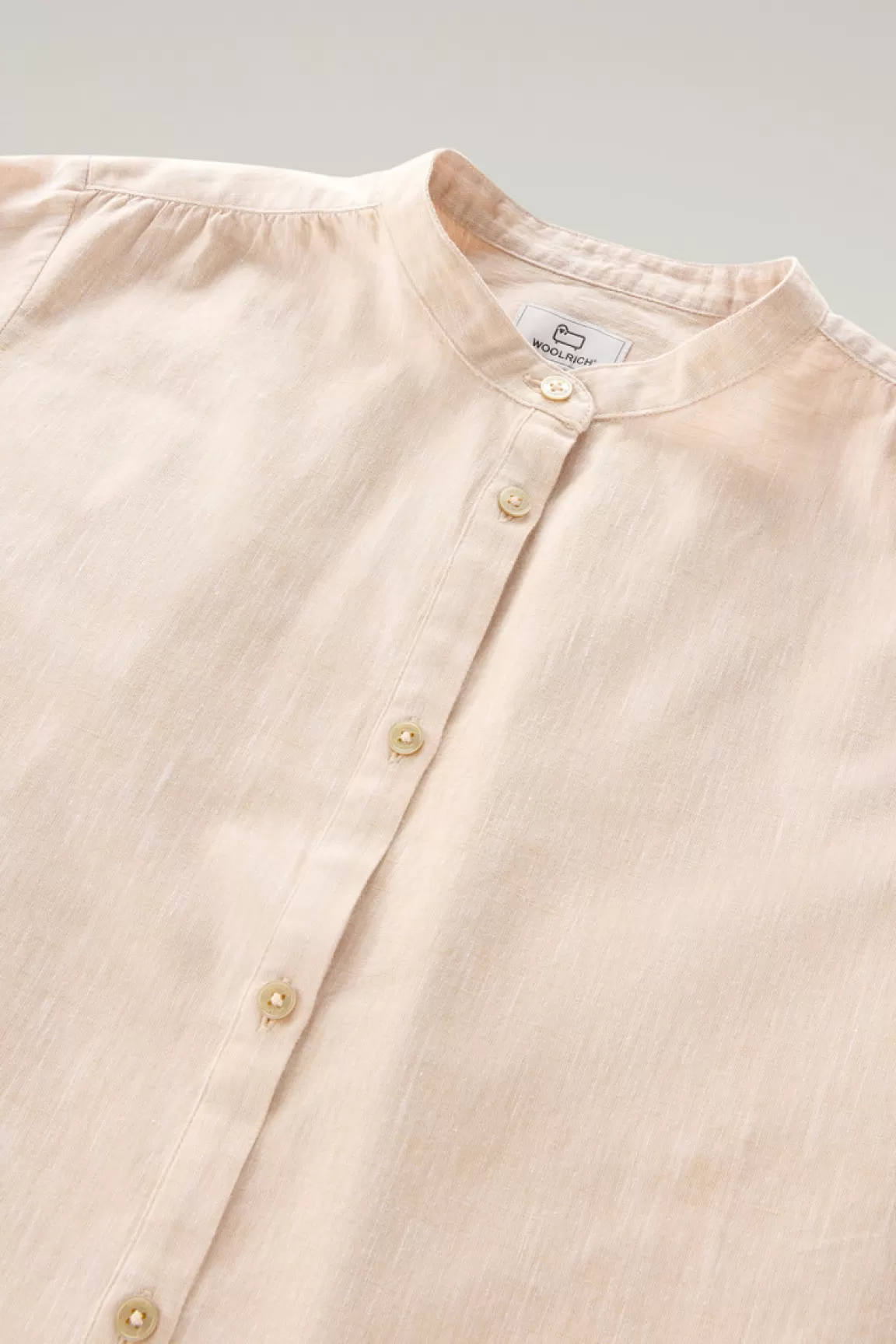 Woolrich Overhemd Voor Meisjes Van Een Mix Van Linnen En Katoen Met Bandkraag Light Oak Cheap