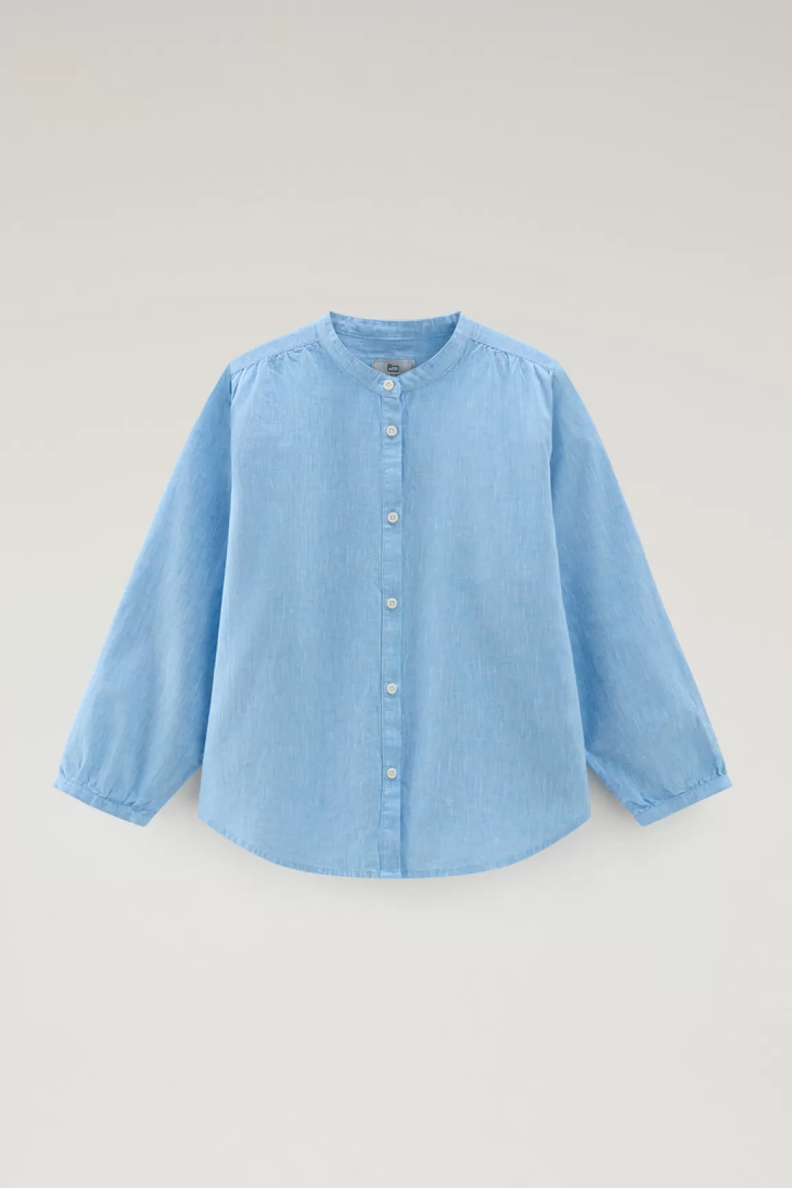 Woolrich Overhemd Voor Meisjes Van Een Mix Van Linnen En Katoen Met Bandkraag Sea Breeze Sale