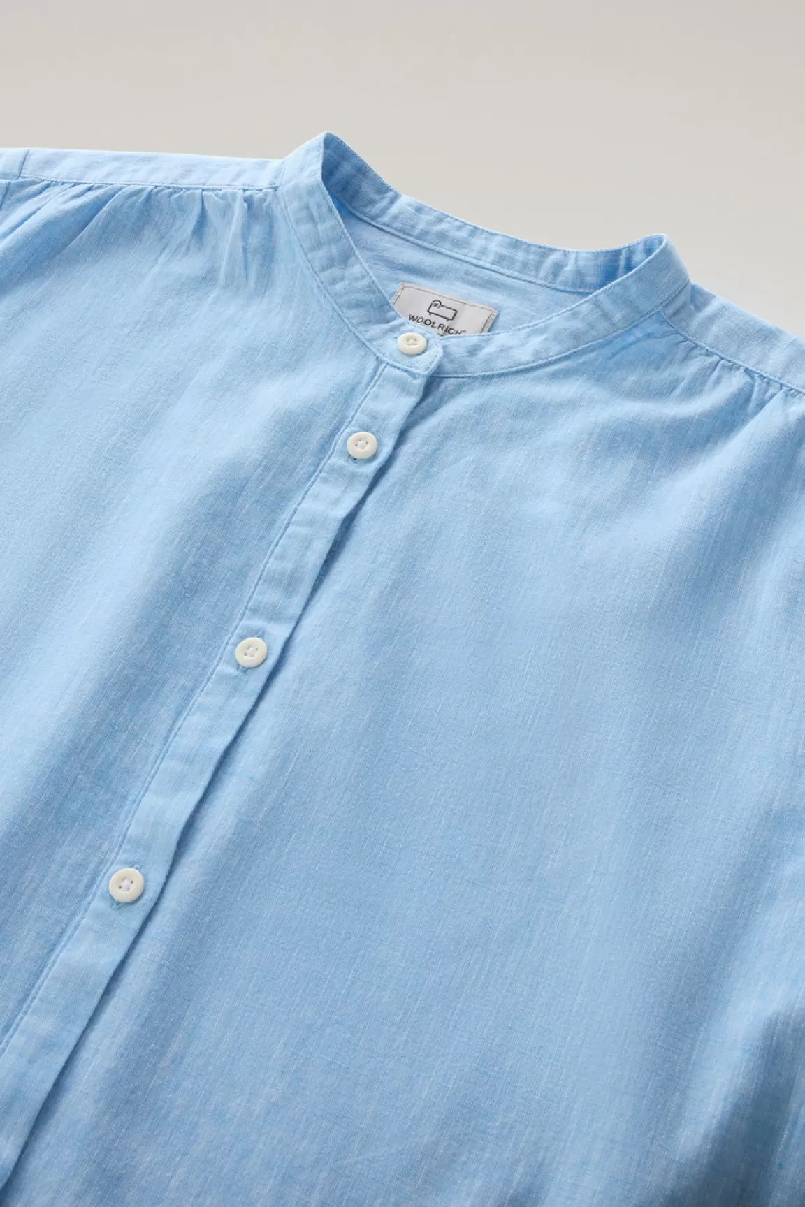 Woolrich Overhemd Voor Meisjes Van Een Mix Van Linnen En Katoen Met Bandkraag Sea Breeze Sale
