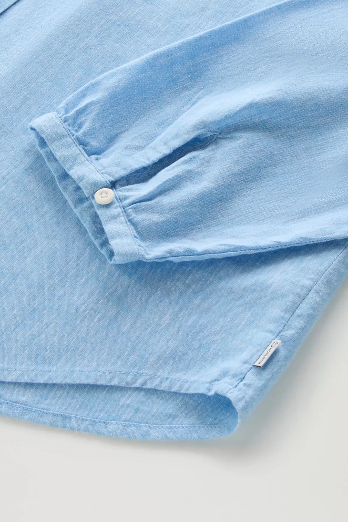 Woolrich Overhemd Voor Meisjes Van Een Mix Van Linnen En Katoen Met Bandkraag Sea Breeze Sale