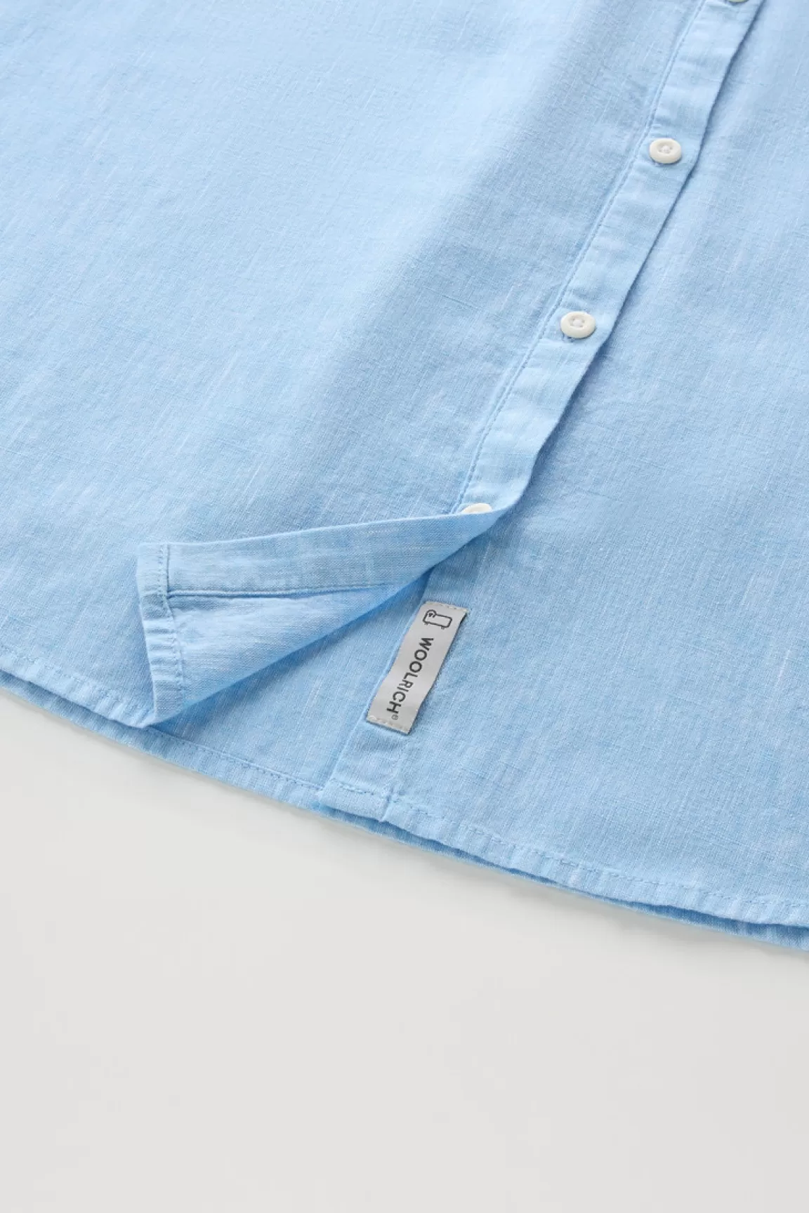 Woolrich Overhemd Voor Meisjes Van Een Mix Van Linnen En Katoen Met Bandkraag Sea Breeze Sale