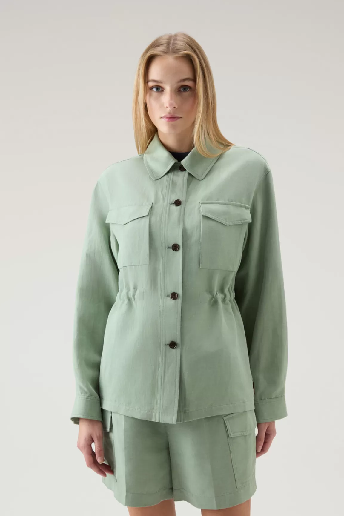 Woolrich Overhemdjack Van Linnenmix Sage Clearance
