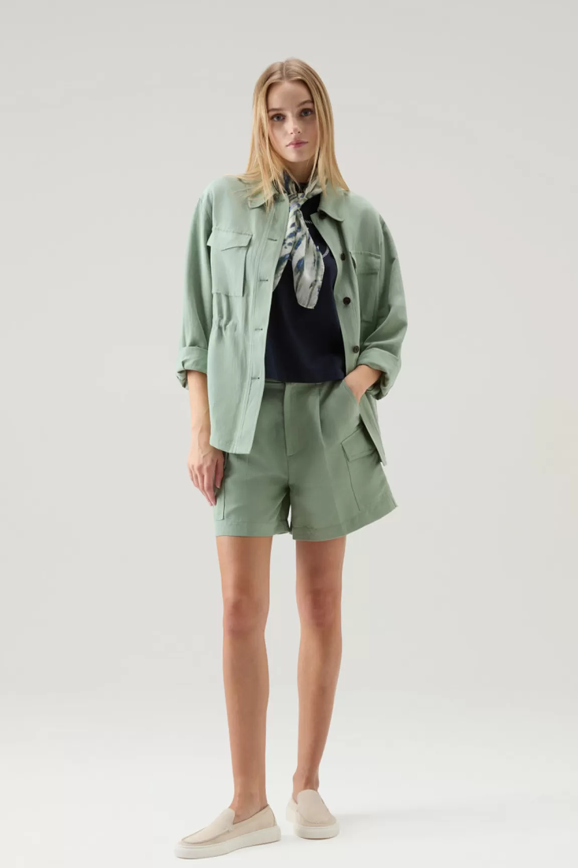 Woolrich Overhemdjack Van Linnenmix Sage Clearance