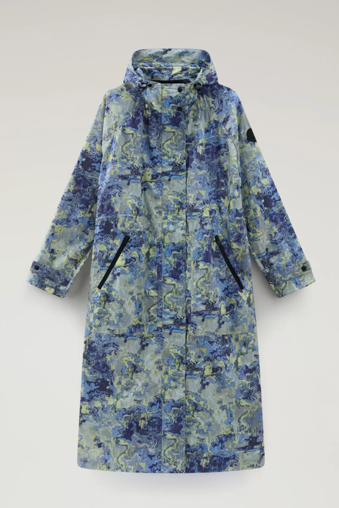 Woolrich Parka Met Capuchon Van Bedrukte CORDURA Stof Blue Camo Trail Map Store