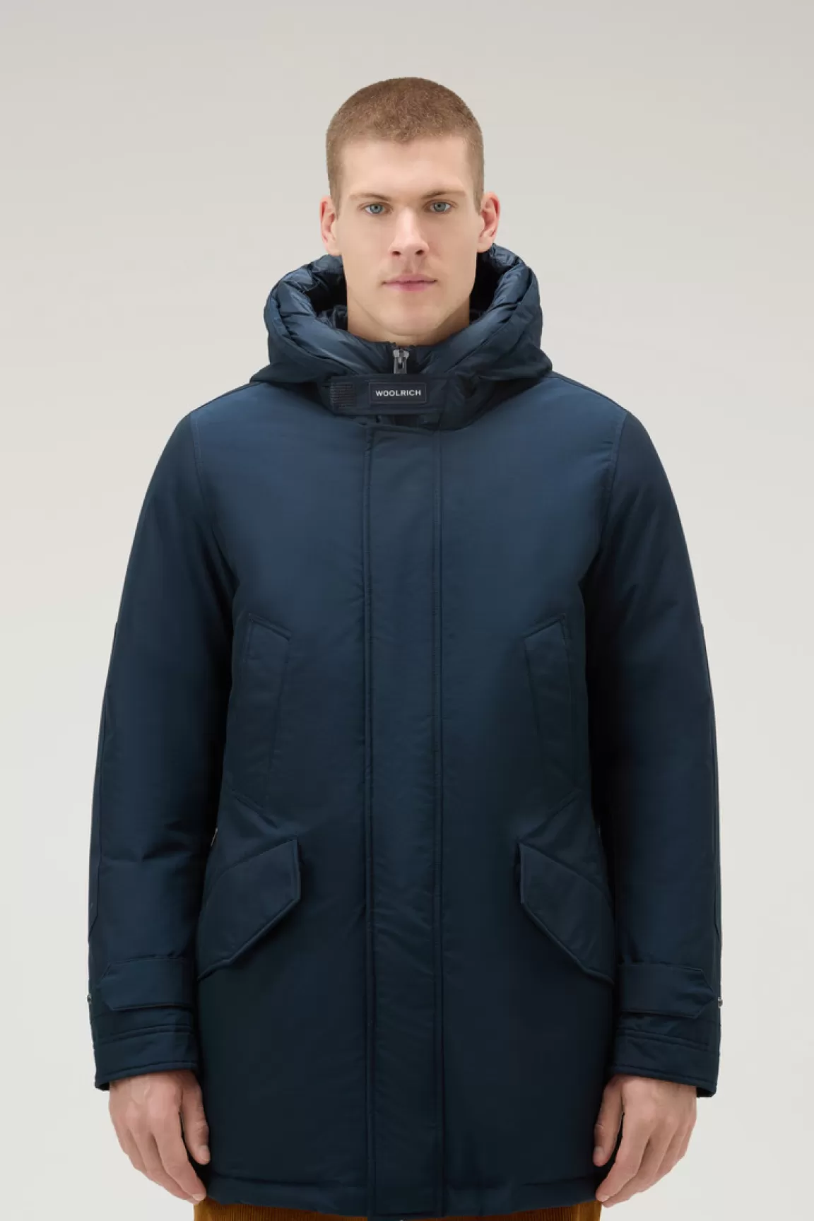 Woolrich Polar Parka Van Ramar Cloth Met Hoge Kraag Melton Blue Outlet
