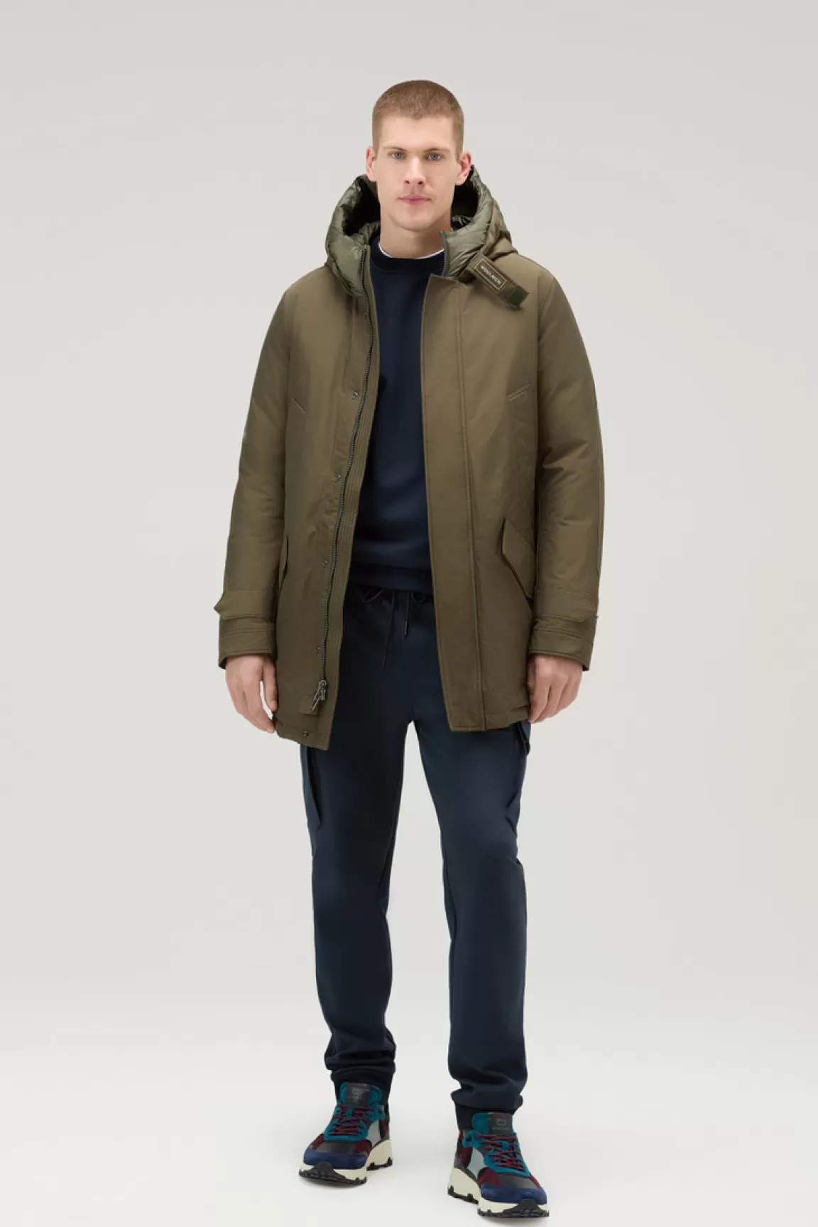 Woolrich Polar Parka Van Ramar Cloth Met Hoge Kraag Dark Green Store