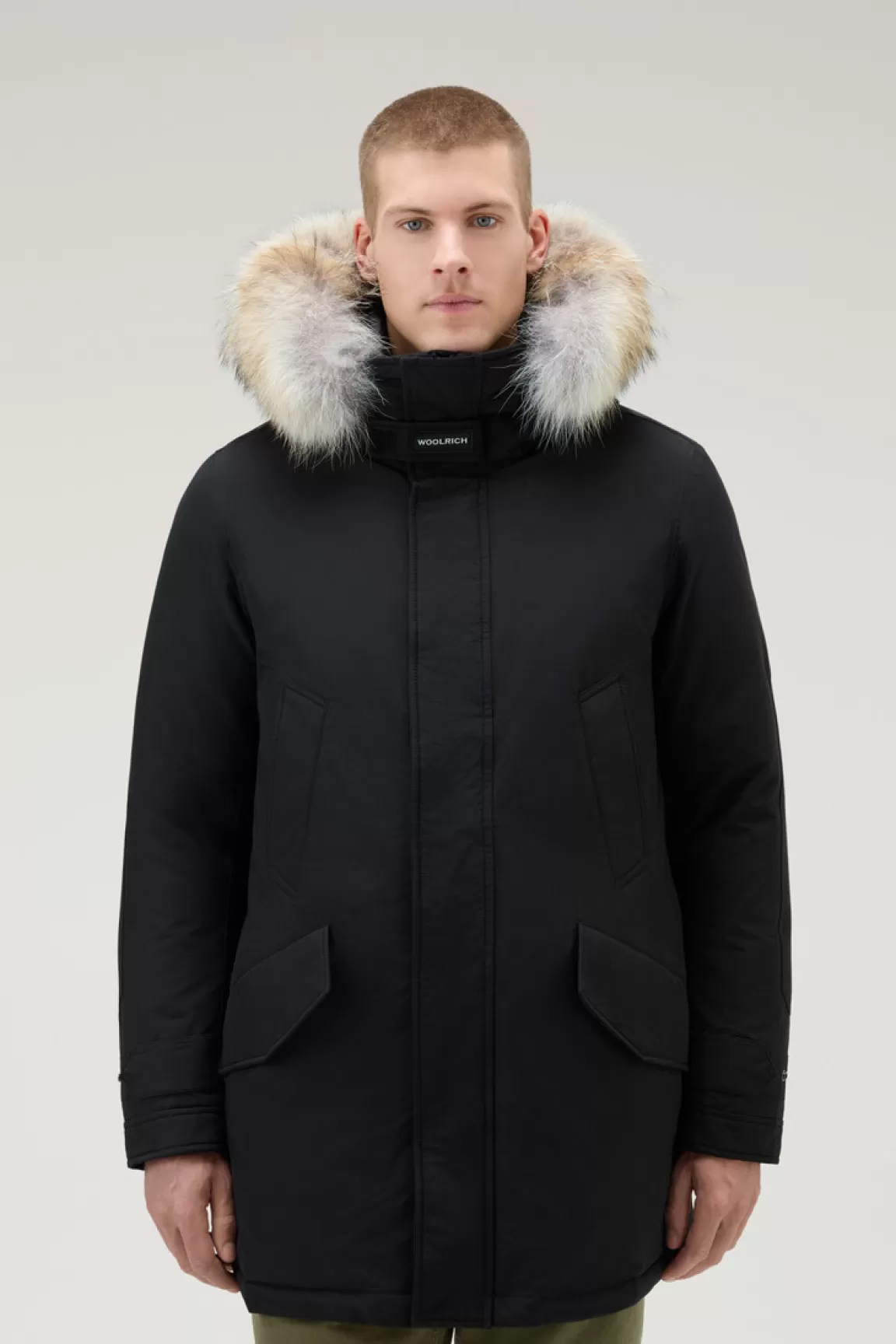 Woolrich Polar Parka Van Ramar Cloth-stof Met Hoge Kraag En Bontrand Black Best Sale